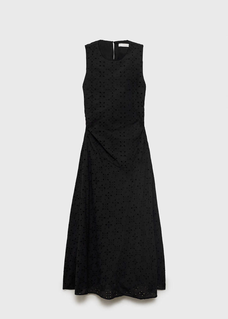 Midi dress with broderie anglaise embroidery — Black