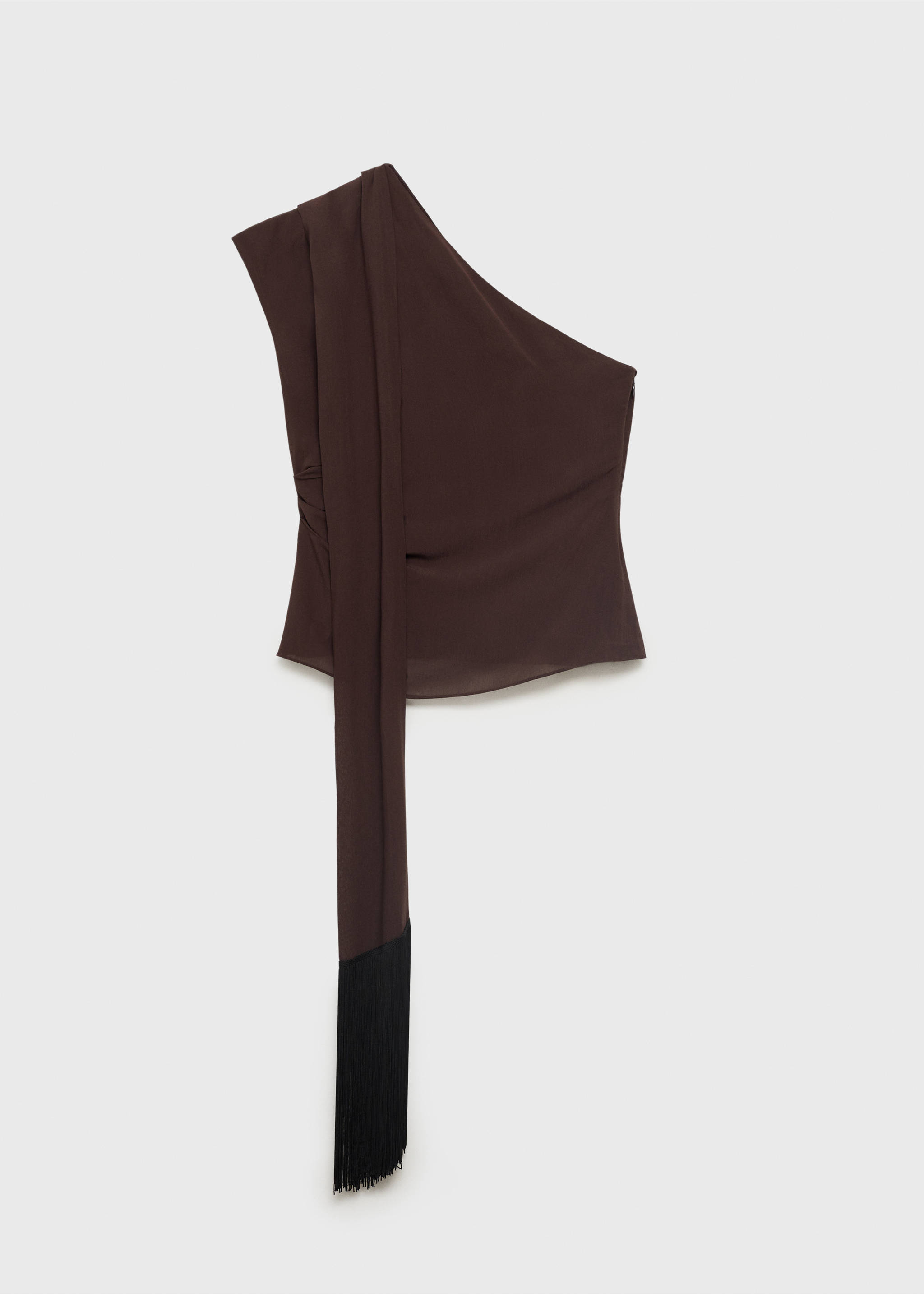 Asymmetrical scarf blouse with fringe detail - Article without model, Brown. Ref: 87019070-00.