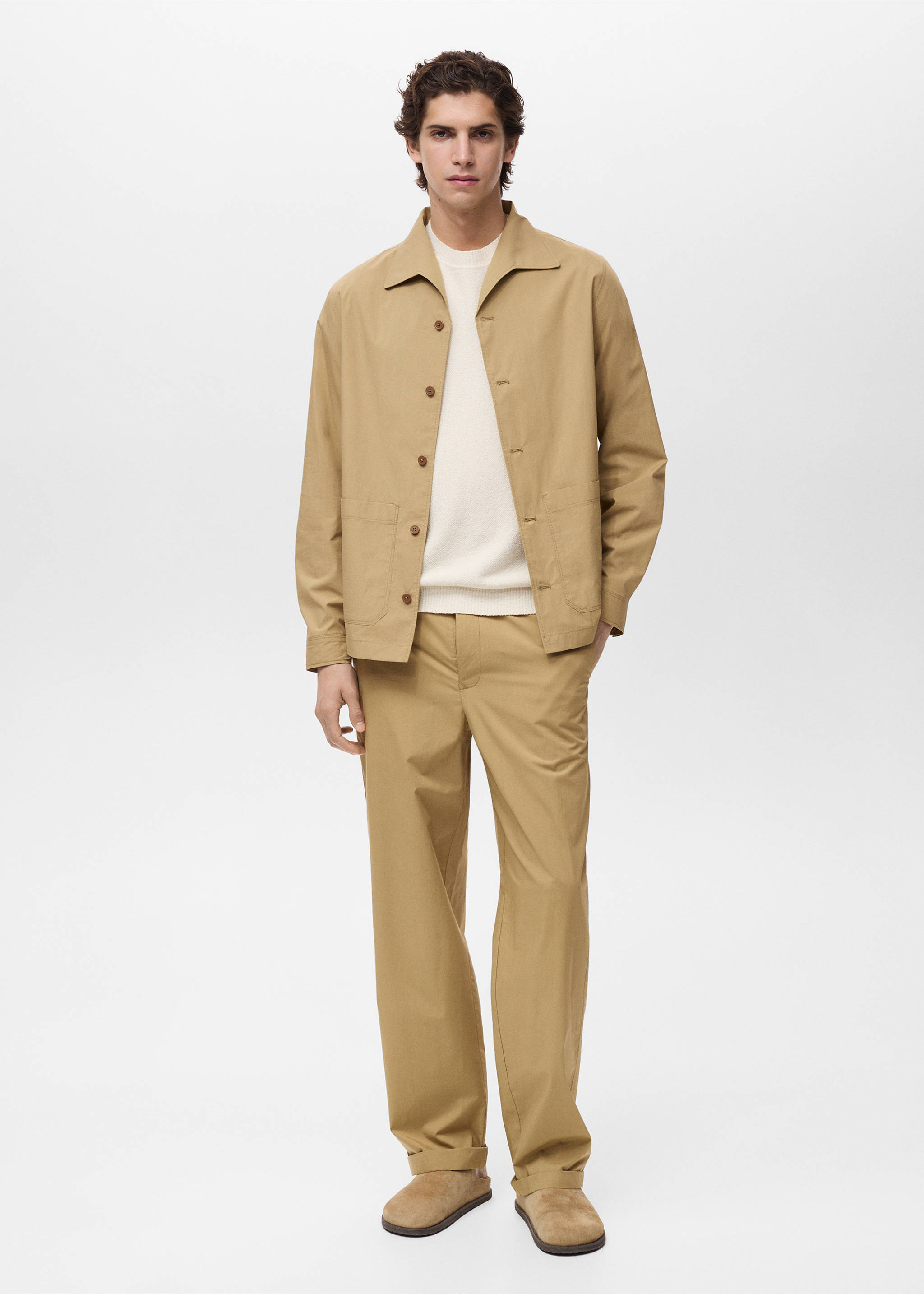 100% straight-fit cotton pants - General plane, Beige. Ref: 87019206-00.