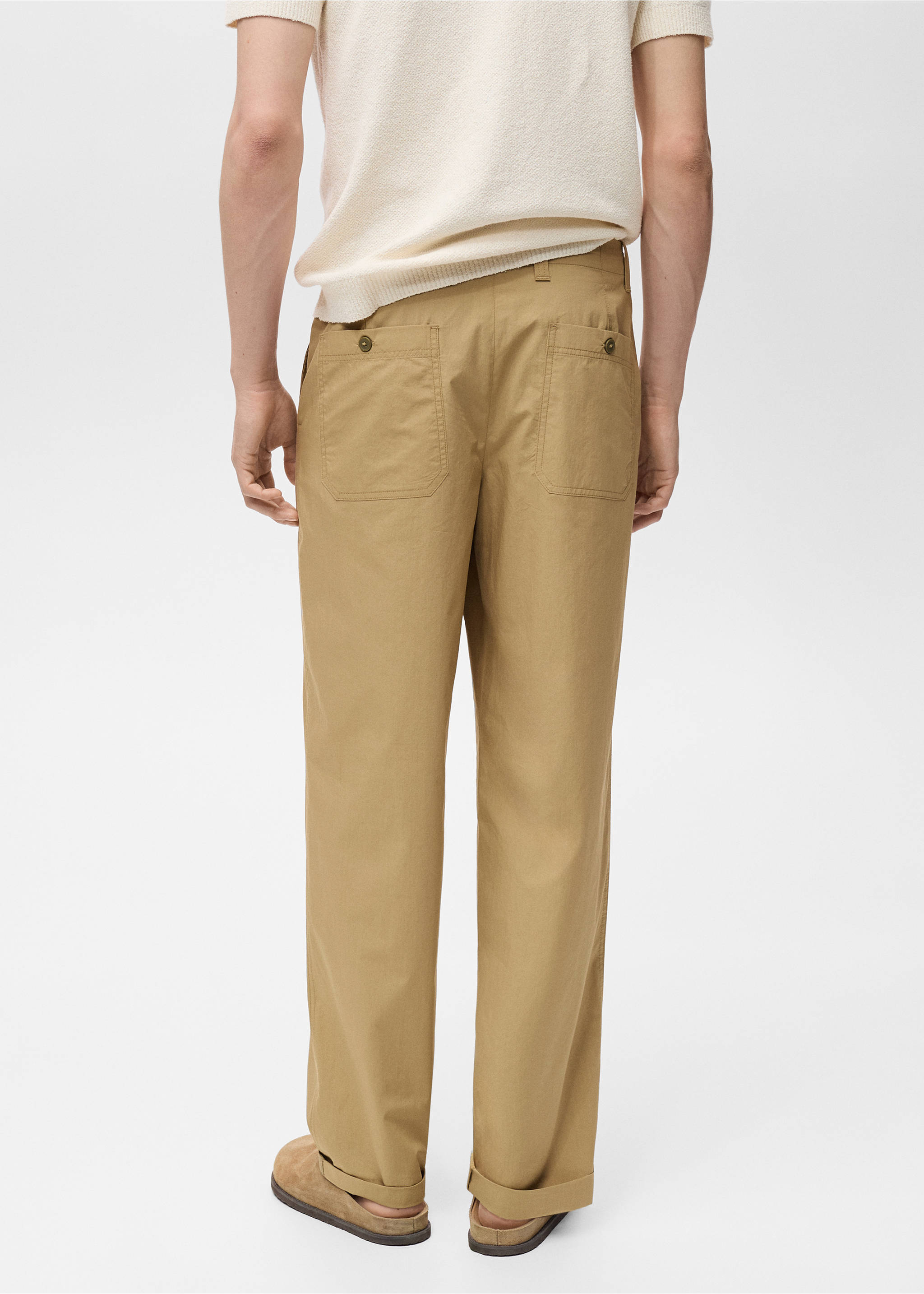 100% straight-fit cotton pants - Reverse of the article, Beige. Ref: 87019206-00.
