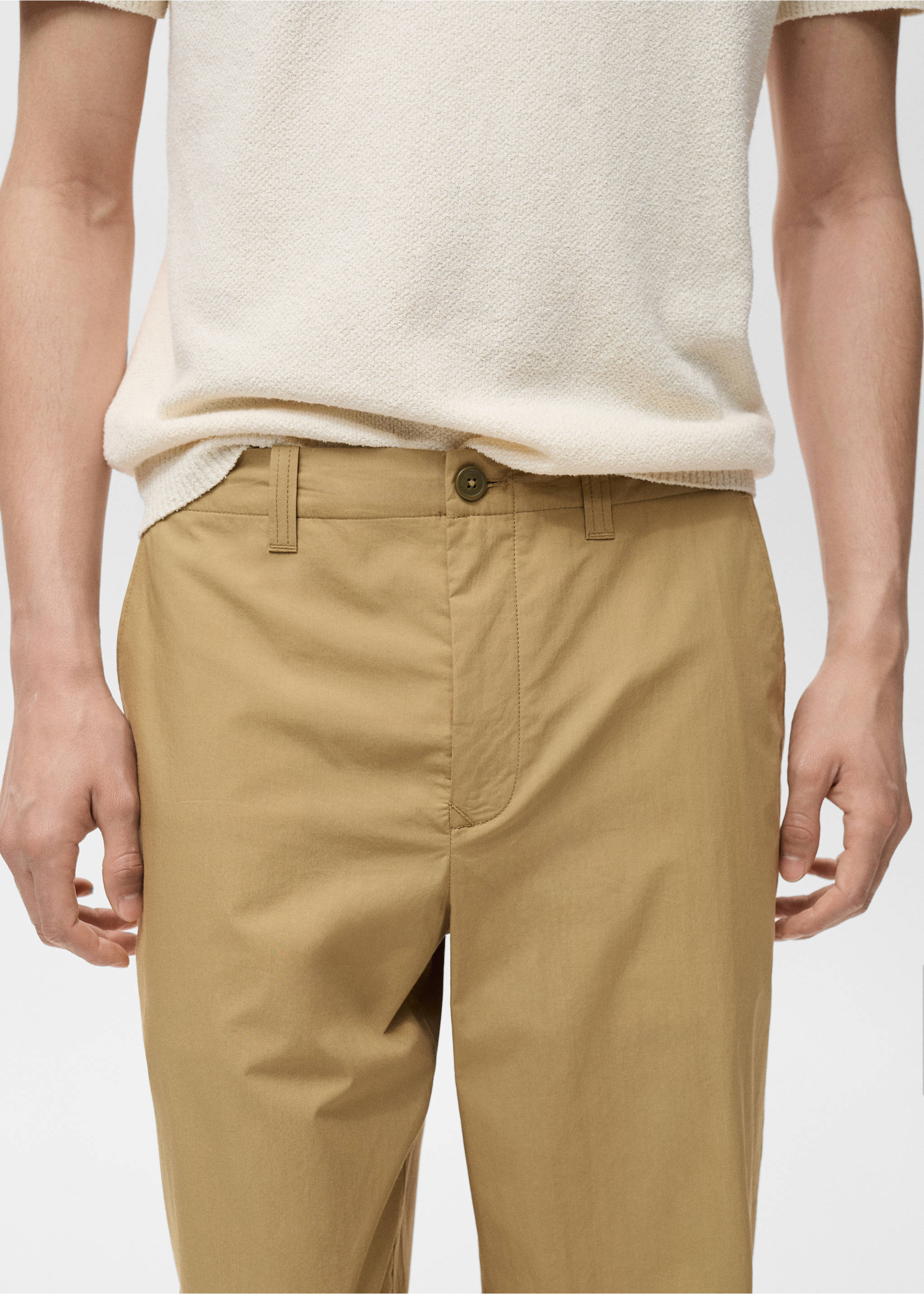 100% straight-fit cotton pants - Details of the article 1, Beige. Ref: 87019206-00.
