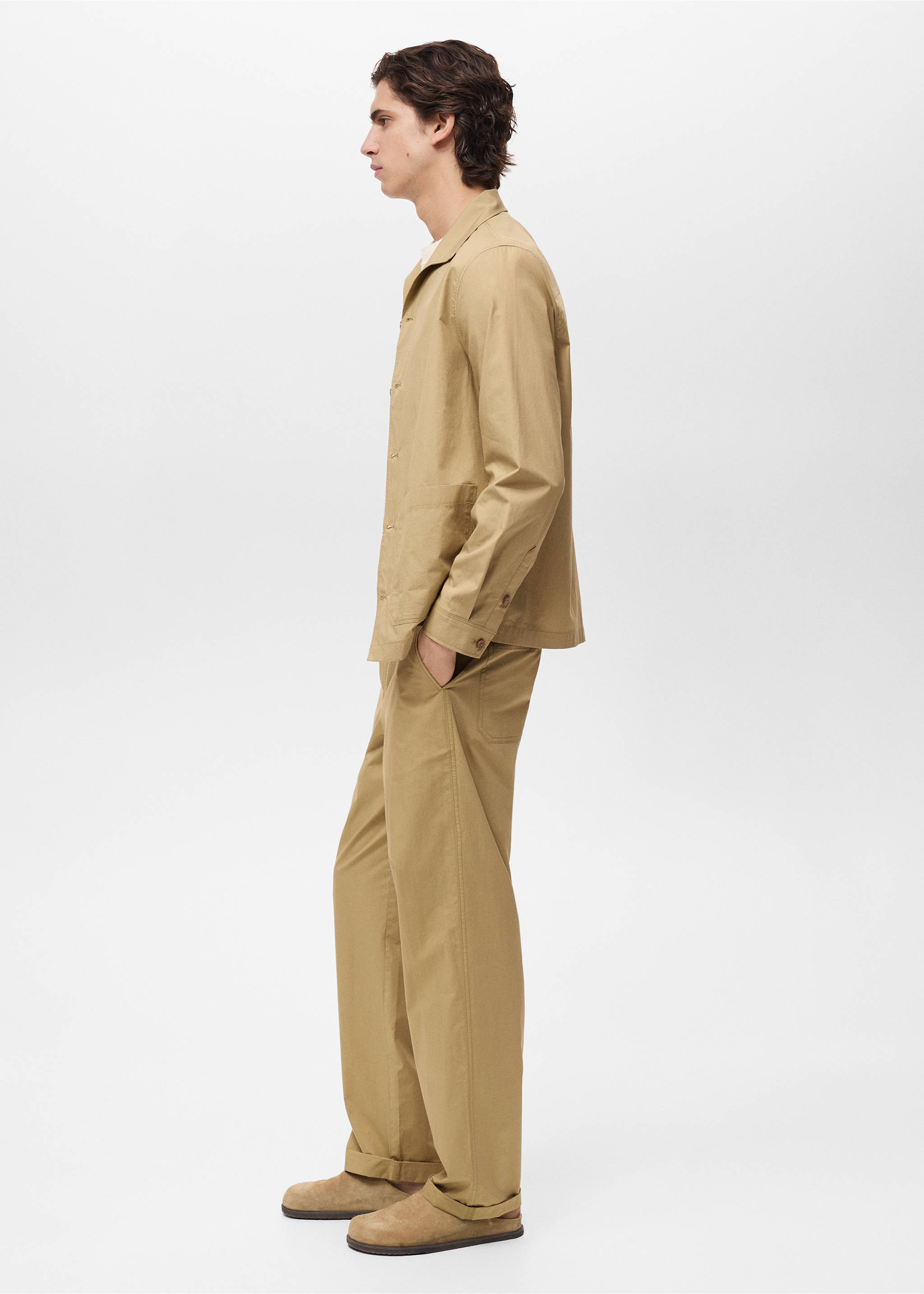 100% straight-fit cotton pants - Details of the article 2, Beige. Ref: 87019206-00.