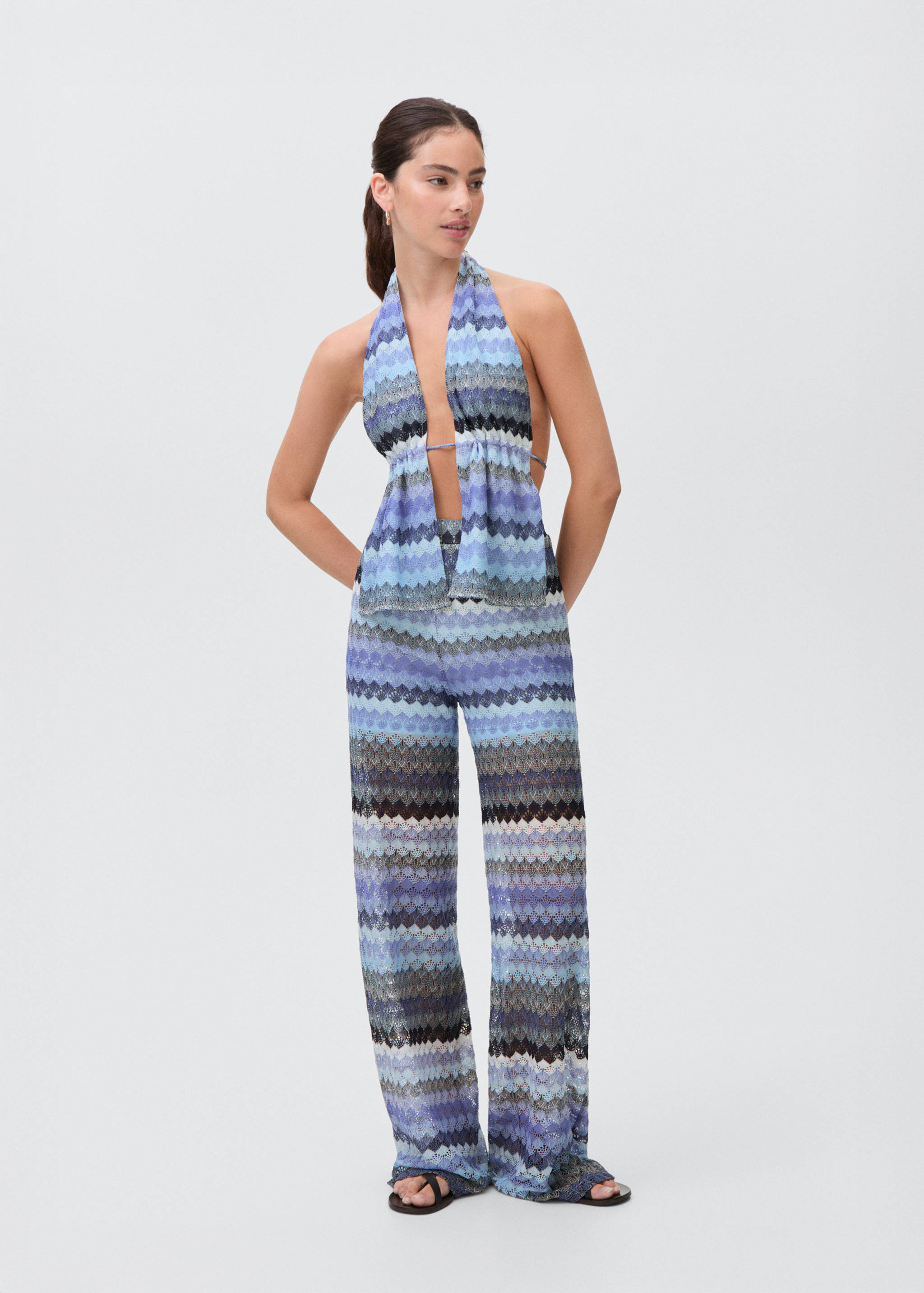 Zig-zag knitted top with lace pattern - General plane