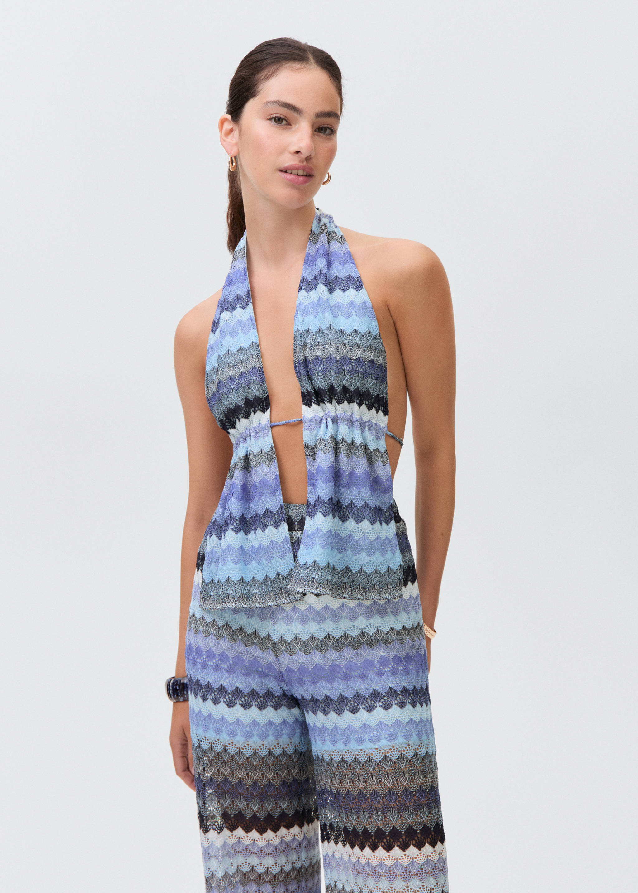 Zig-zag knitted top with lace pattern - Medium plane