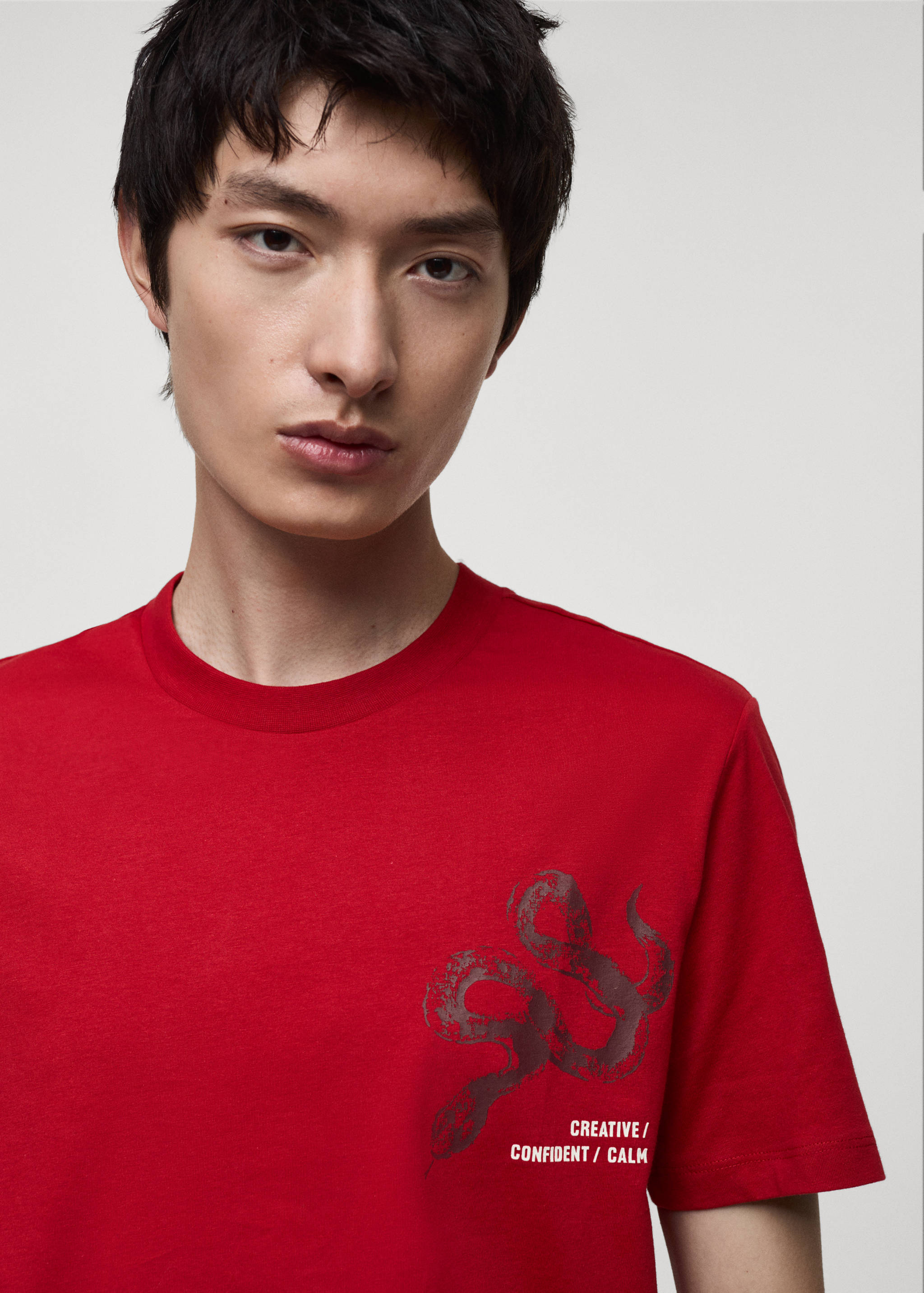 100% cotton slim-fit t-shirt with combined print - Details of the article 1