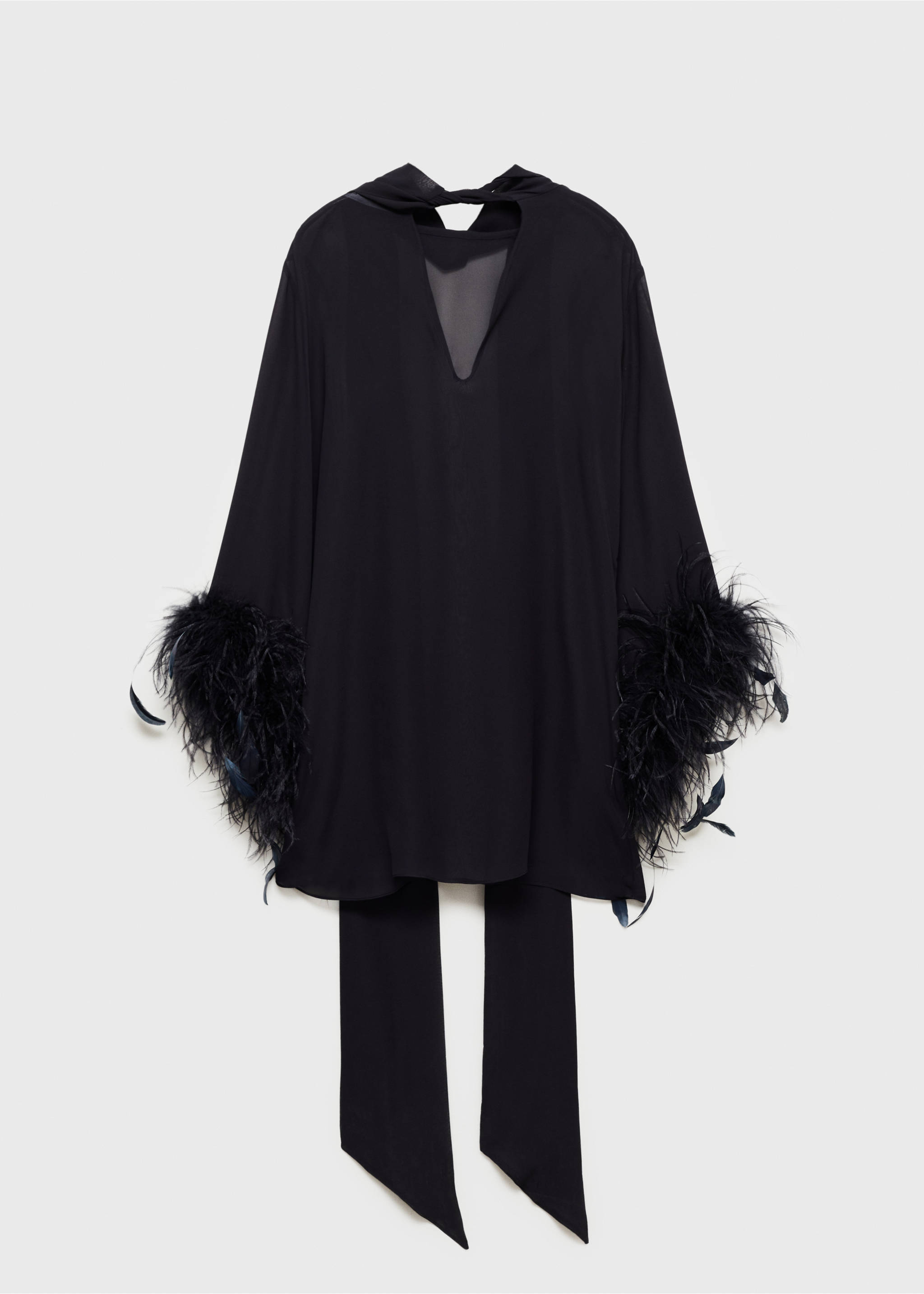 Semi-transparent feather dress - Details of the article 8, Night Blue. Ref: 87020274-00.