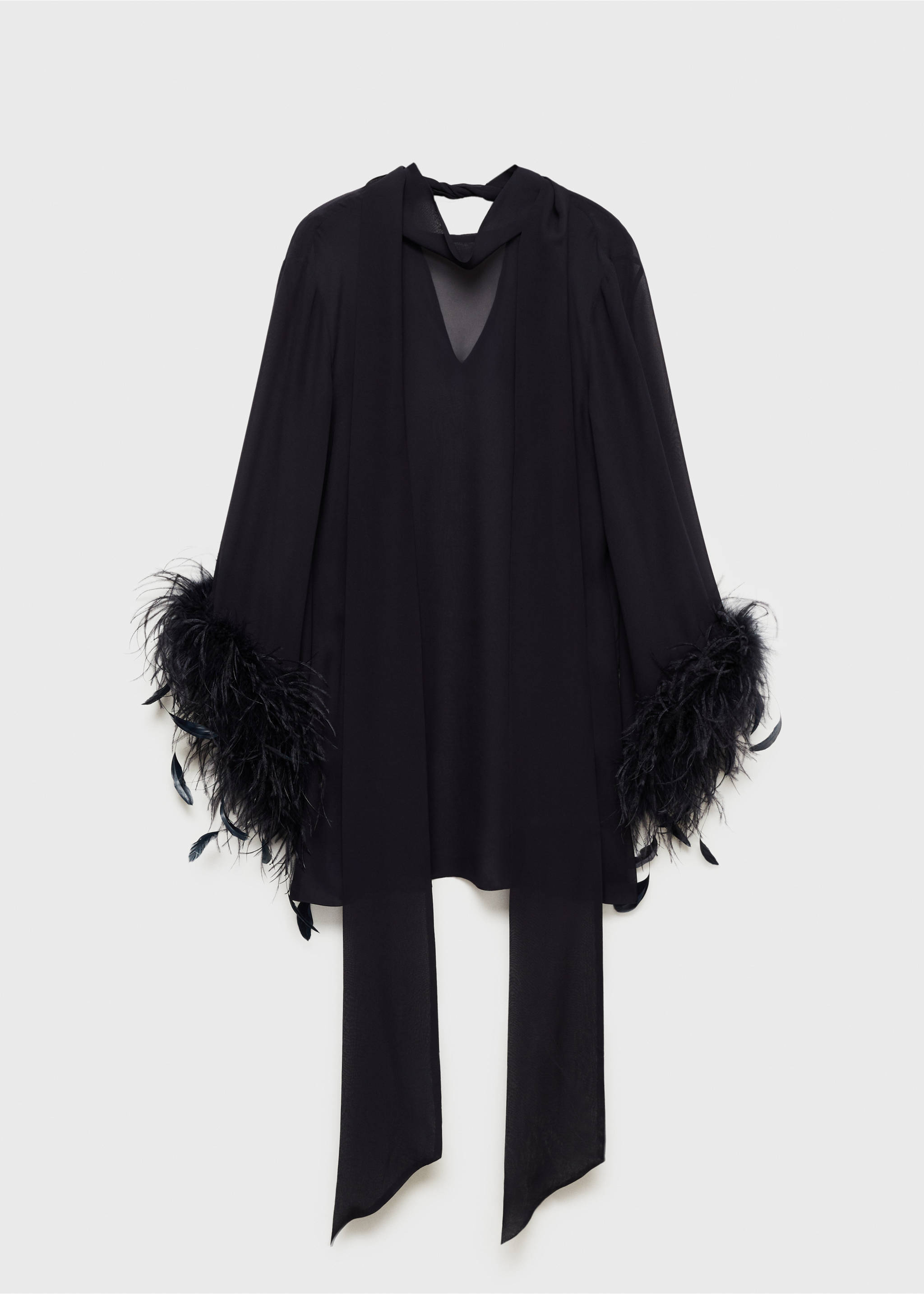 Semi-transparent feather dress - Article without model, Night Blue. Ref: 87020274-00.