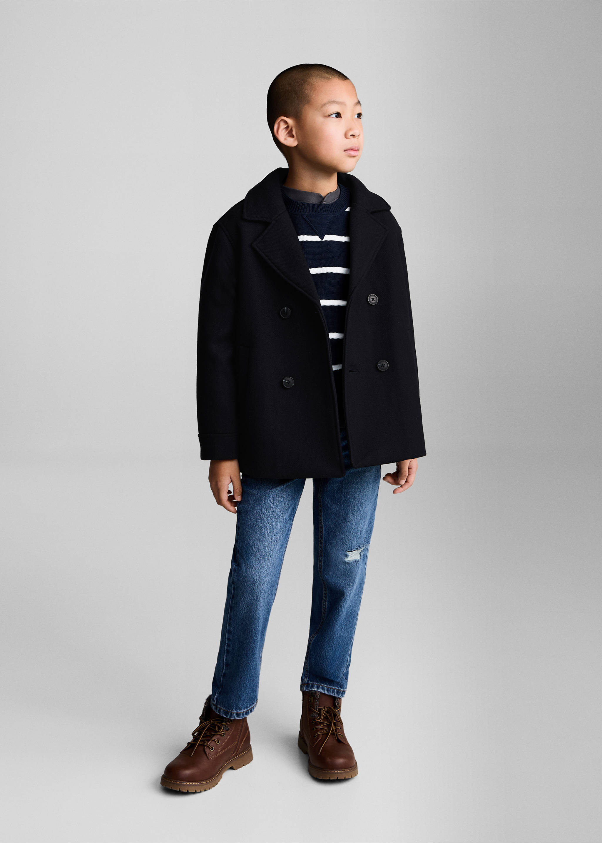 Manteau laine boutons - Plan général, Bleu marine foncé. Ref: 87020288-00.