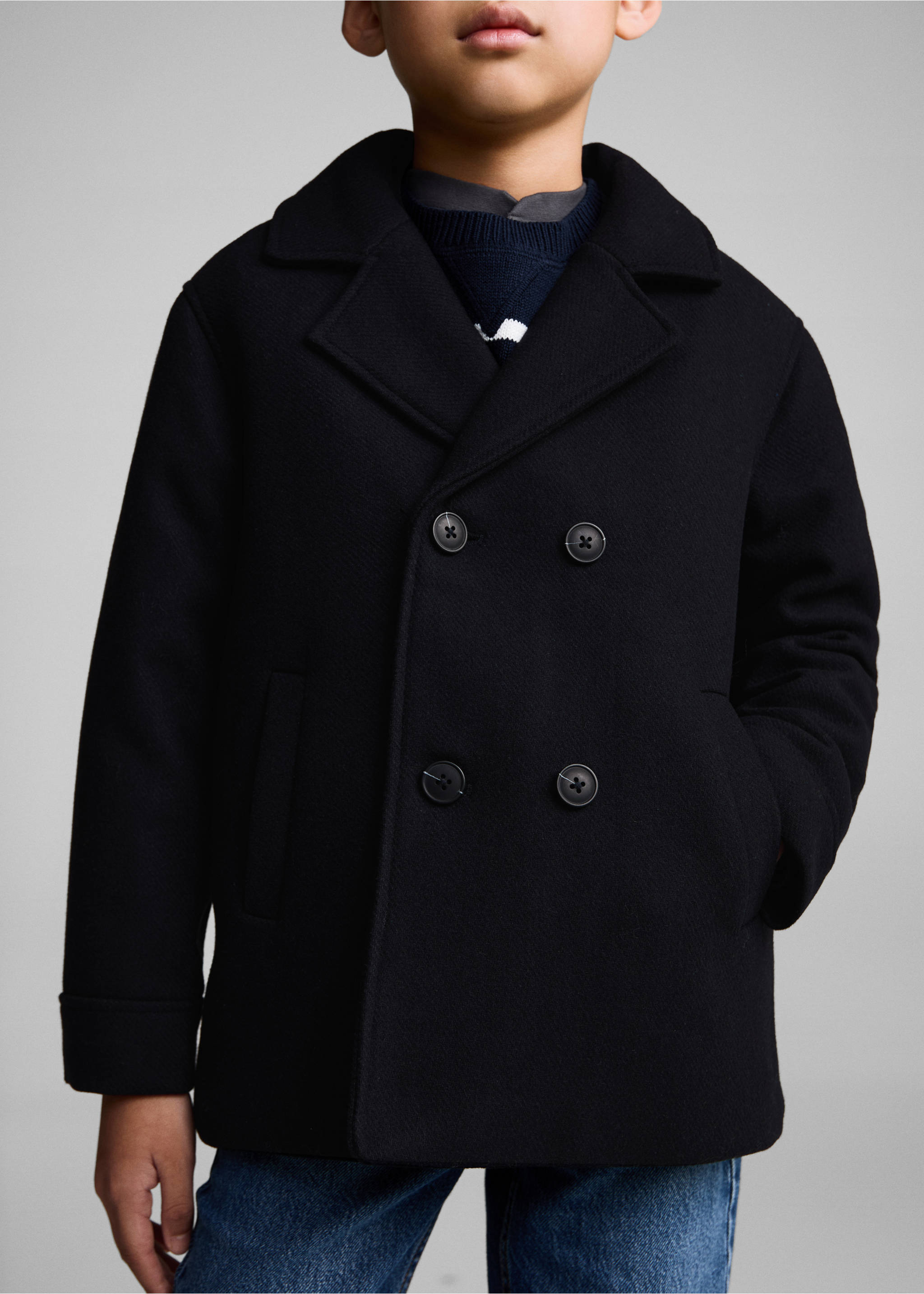 Manteau laine boutons - Détail de l'article 3, Bleu marine foncé. Ref: 87020288-00.