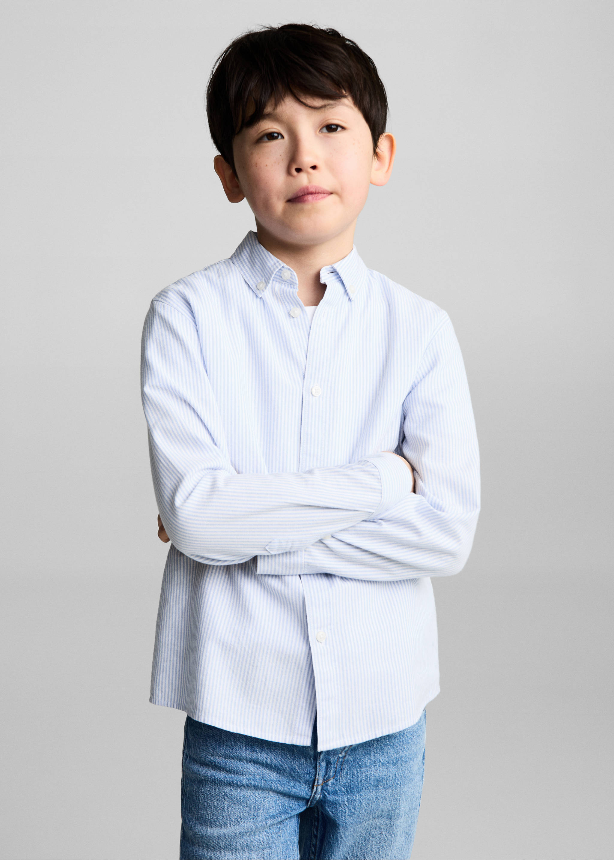 100% cotton Oxford striped shirt - Medium plane, Sky Blue. Ref: 87020432-00.