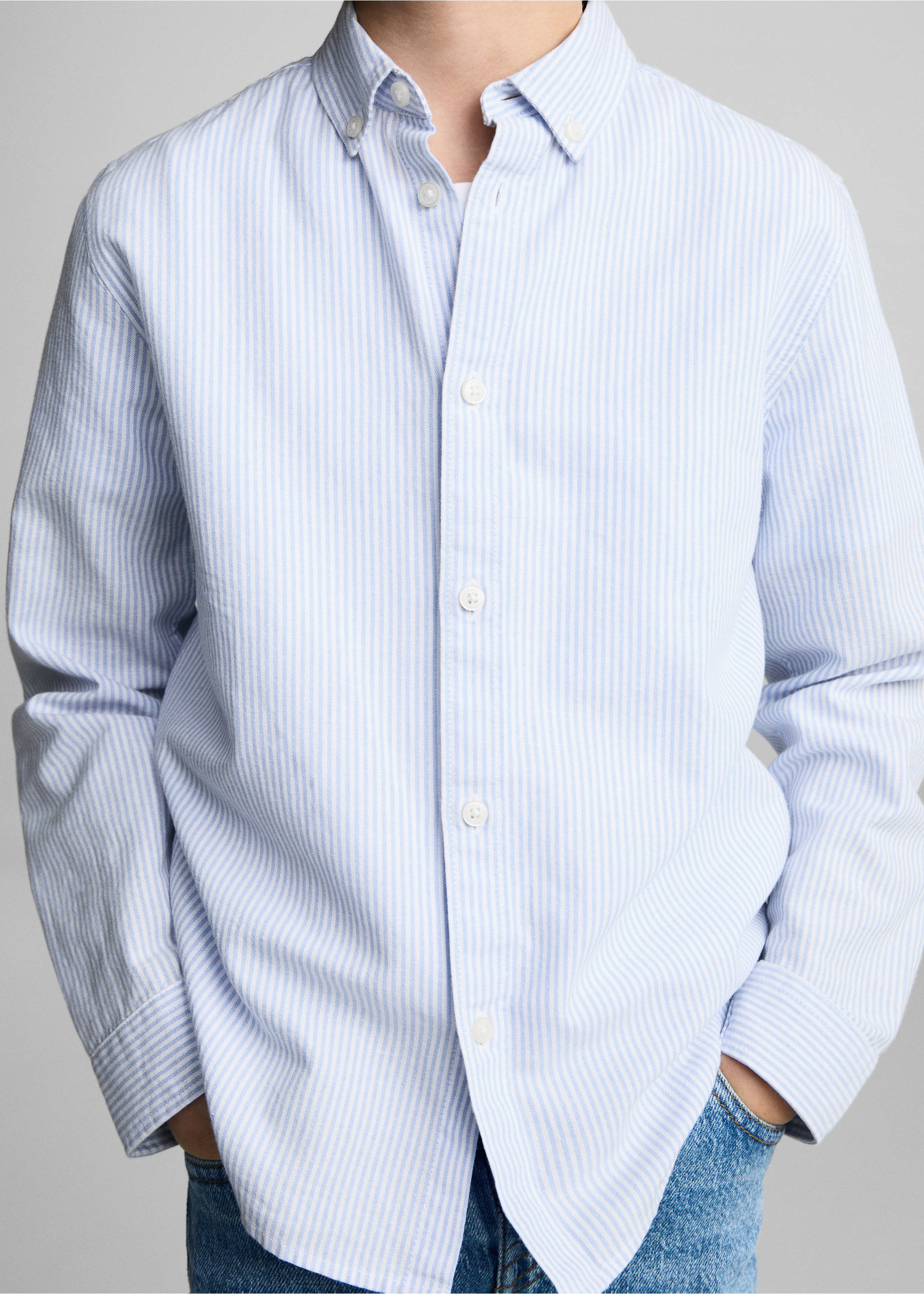 Chemise 100 % coton rayures Oxford - Détail de l'article 3, Bleu ciel. Ref: 87020432-00.