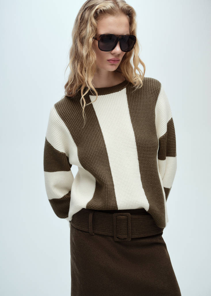 Knit striped sweater — Khaki