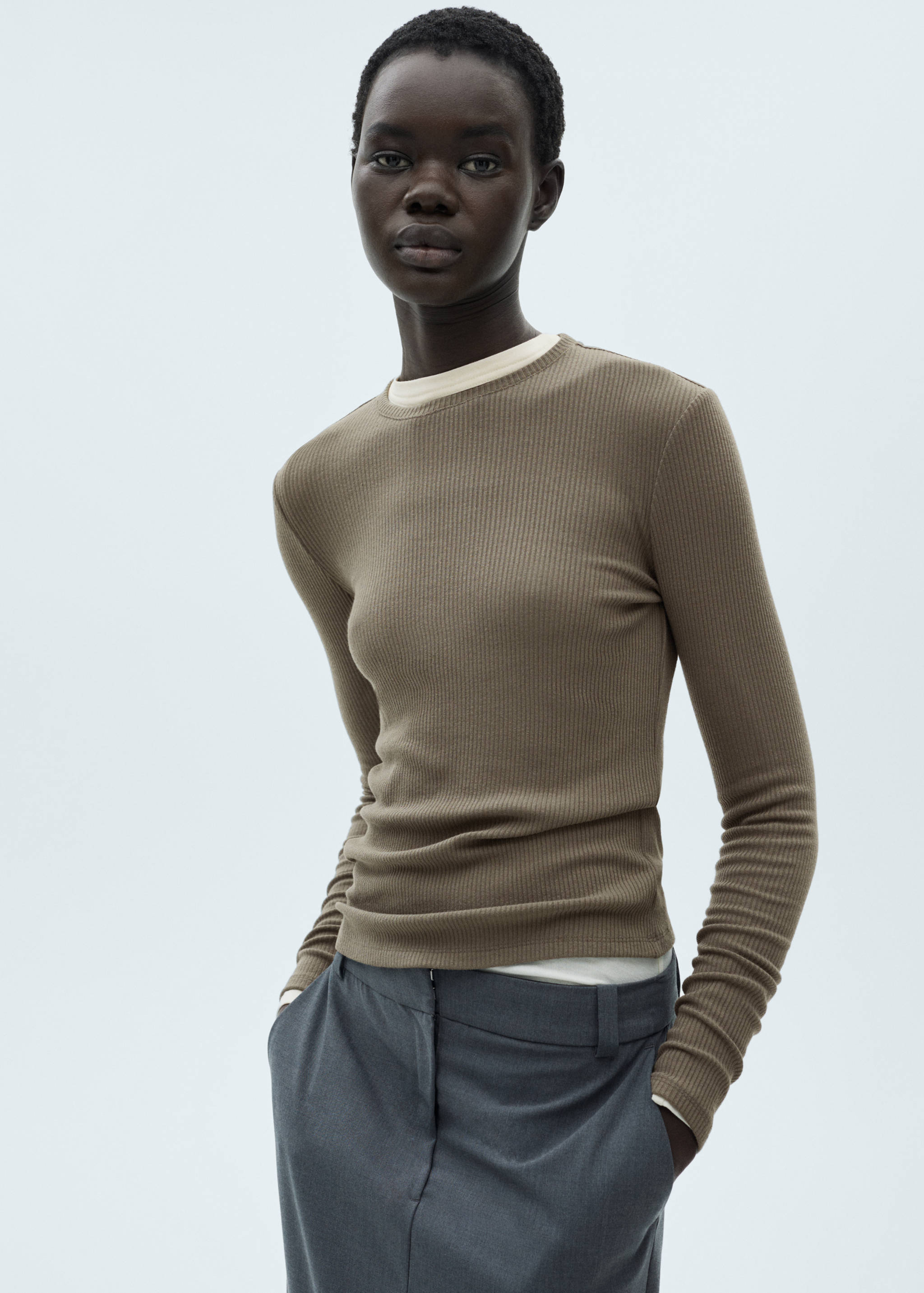 Ribbed long-sleeved t-shirt - Medium plane