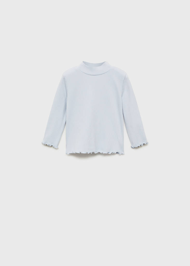 MANGO KIDS - T-shirt côtelé col roulé bleu ciel - 9-12 mois - Bébé fille