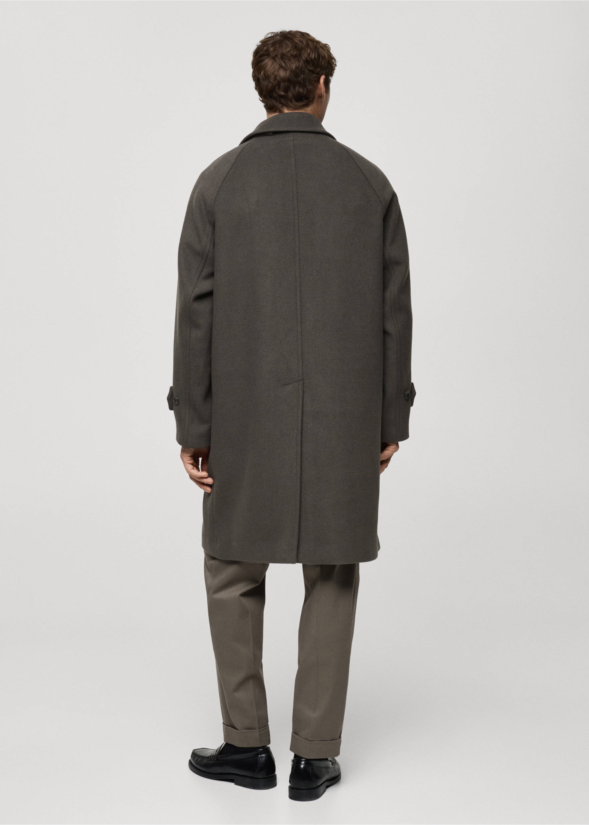 Long recycled wool coat - Reverse of the article, Khaki. Ref: 87020576-01.