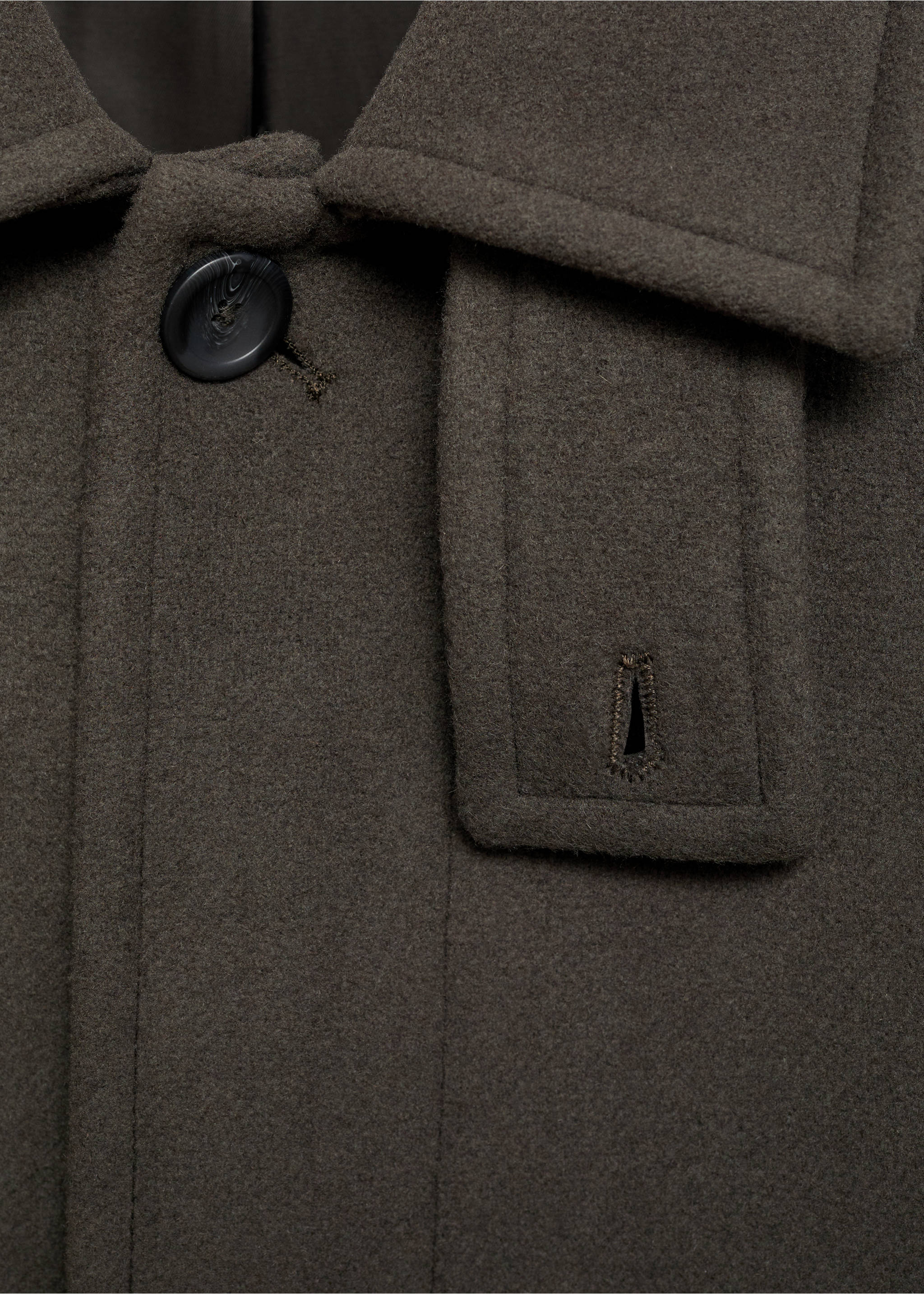 Long recycled wool coat - Details of the article 8, Khaki. Ref: 87020576-01.