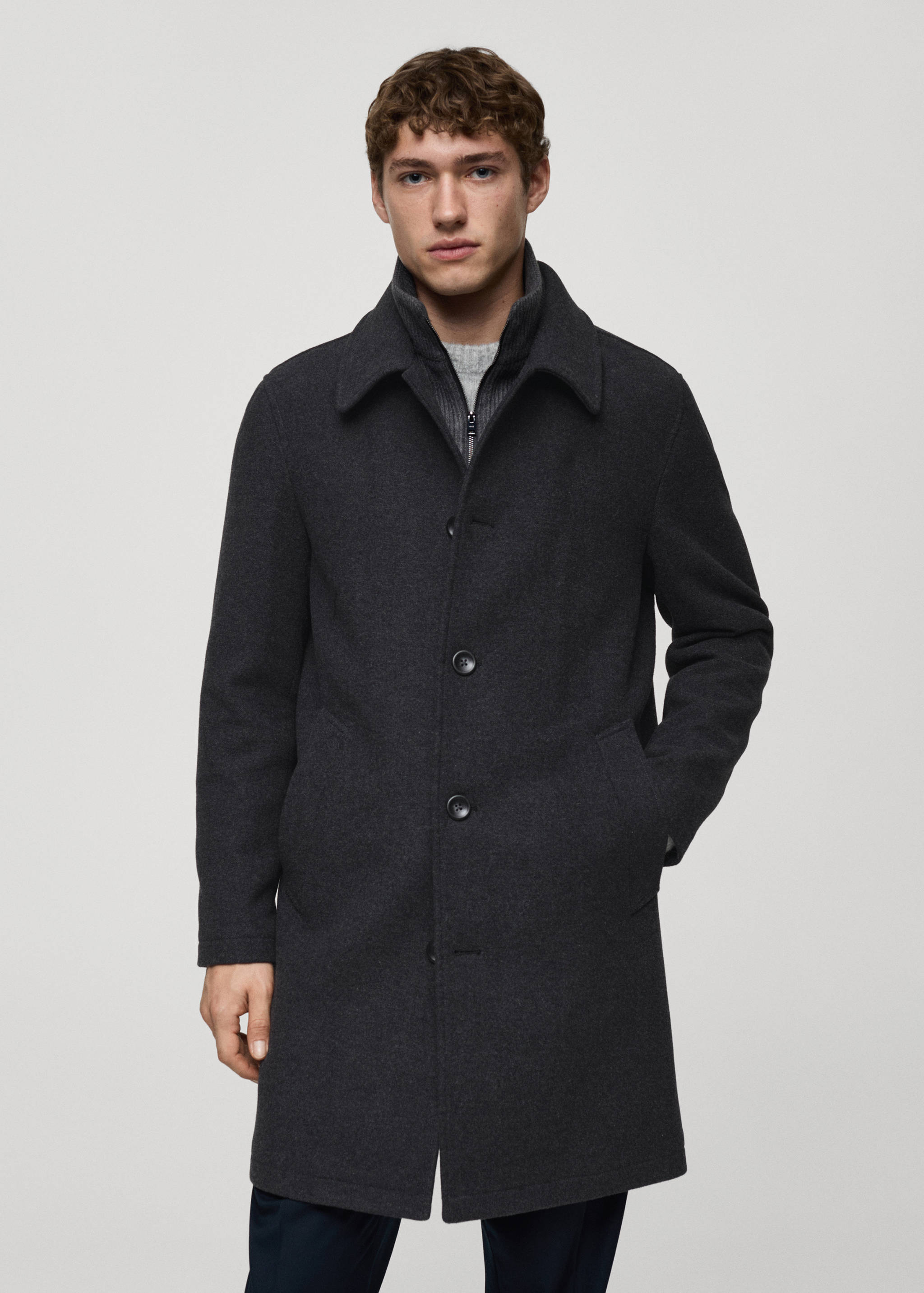 Wool coat with detachable collar - Medium plane