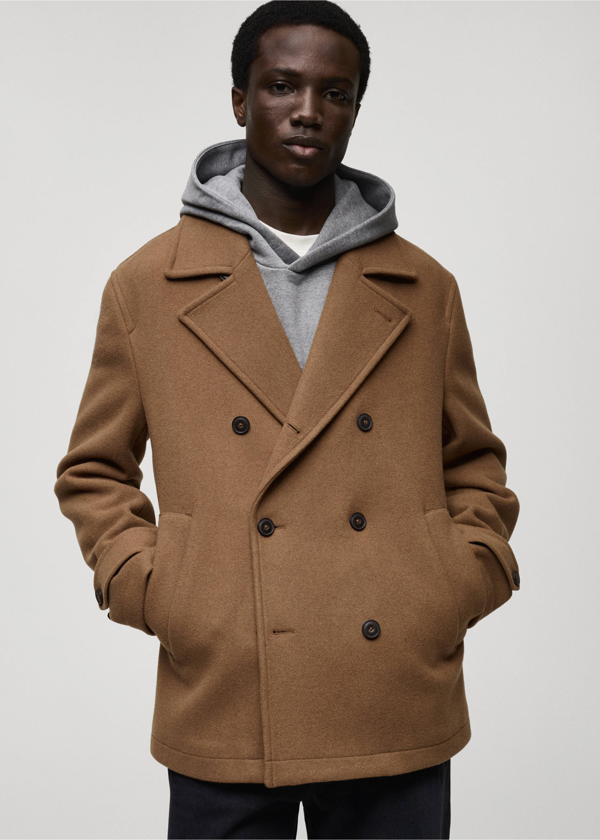 Wool double-breasted coat - Medium plane, Medium Brown. Ref: 87020579-00.