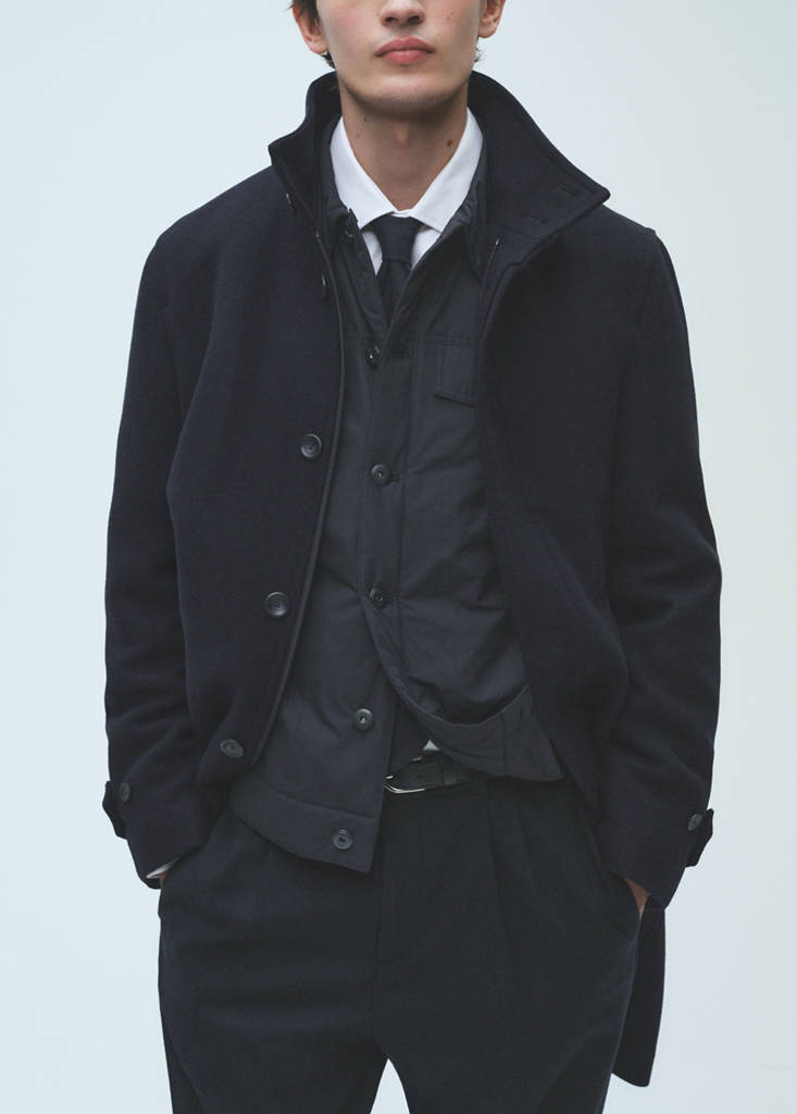 Quilted wool inner coat — Dark Navy