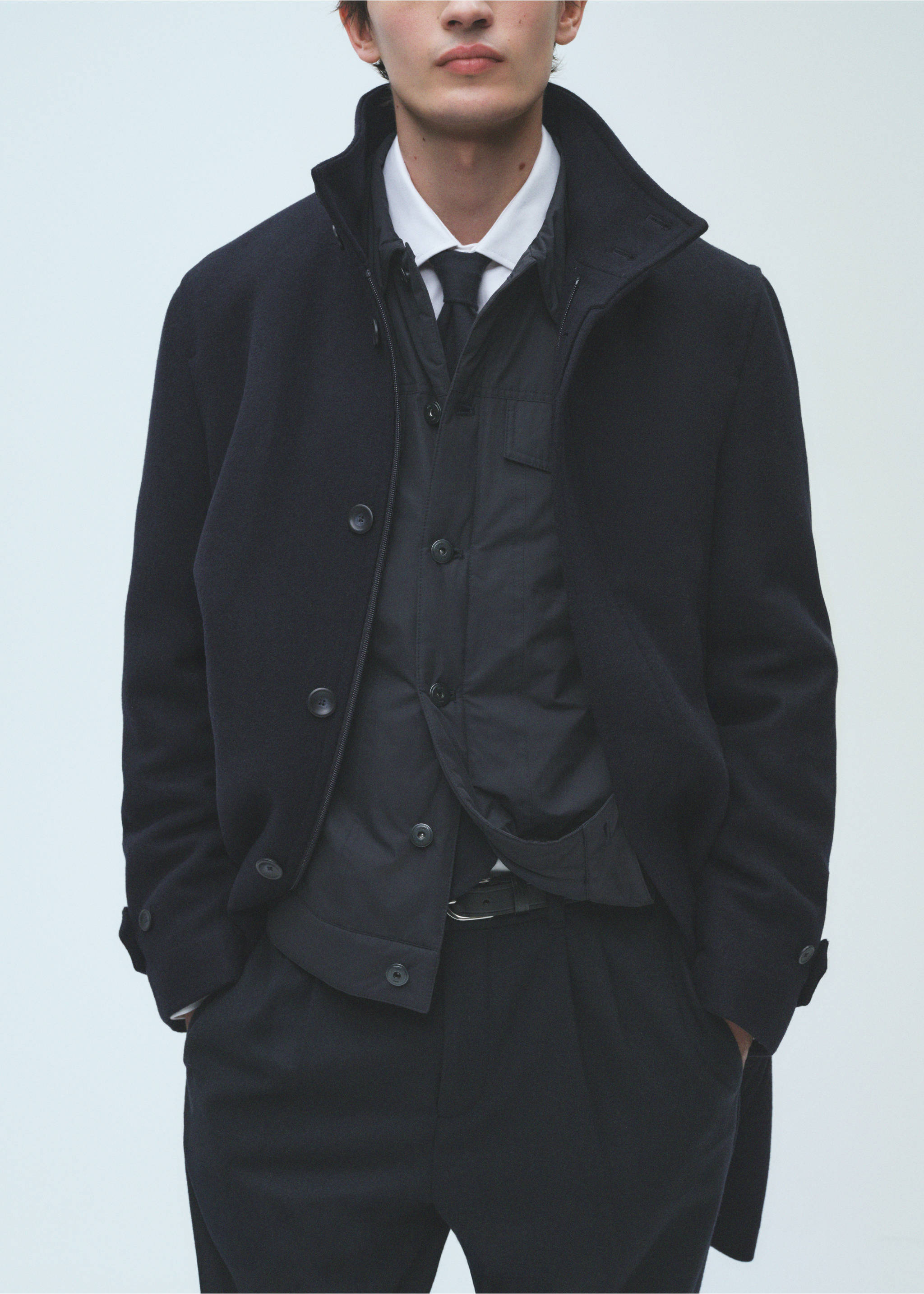 Quilted wool inner coat - Details of the article 3, Dark Navy. Ref: 87020580-00.