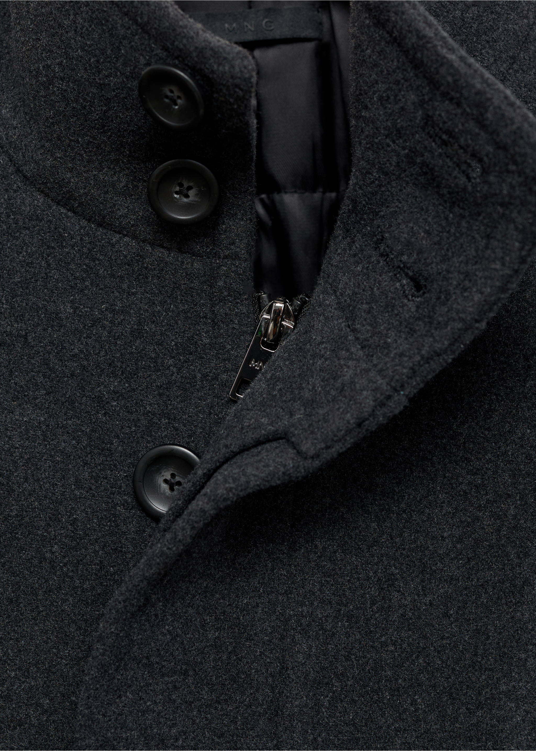 Quilted wool inner coat - Details of the article 8, Charcoal. Ref: 87020580-00.