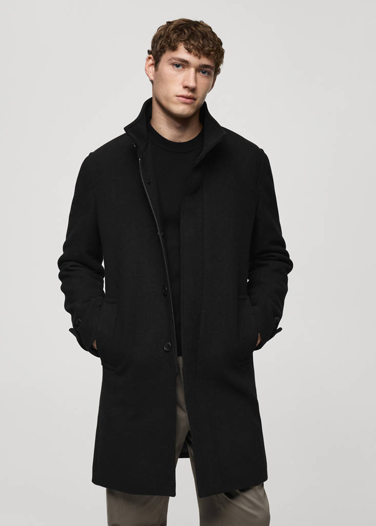 Quilted wool inner coat — Black