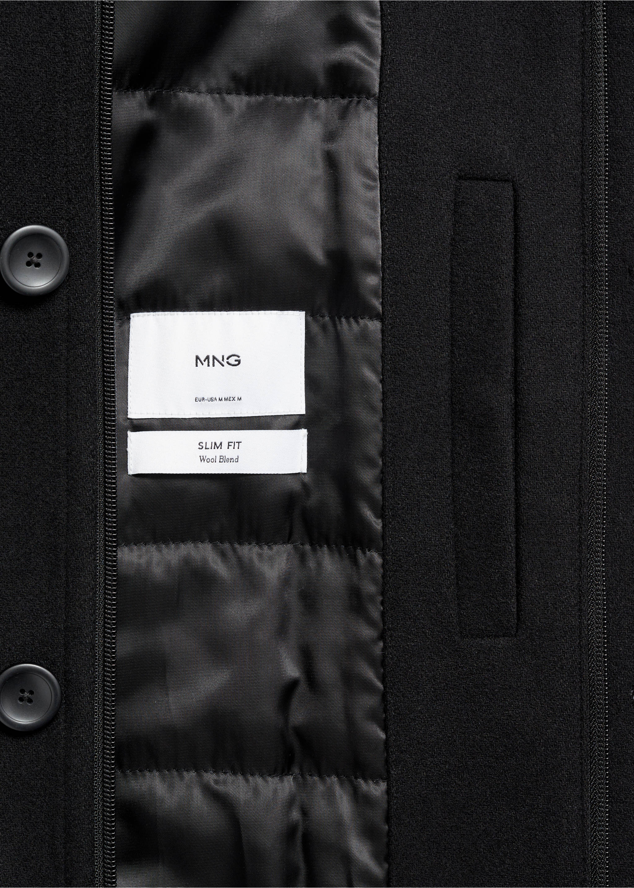 Quilted wool inner coat - Details of the article 0, Black. Ref: 87020580-00.