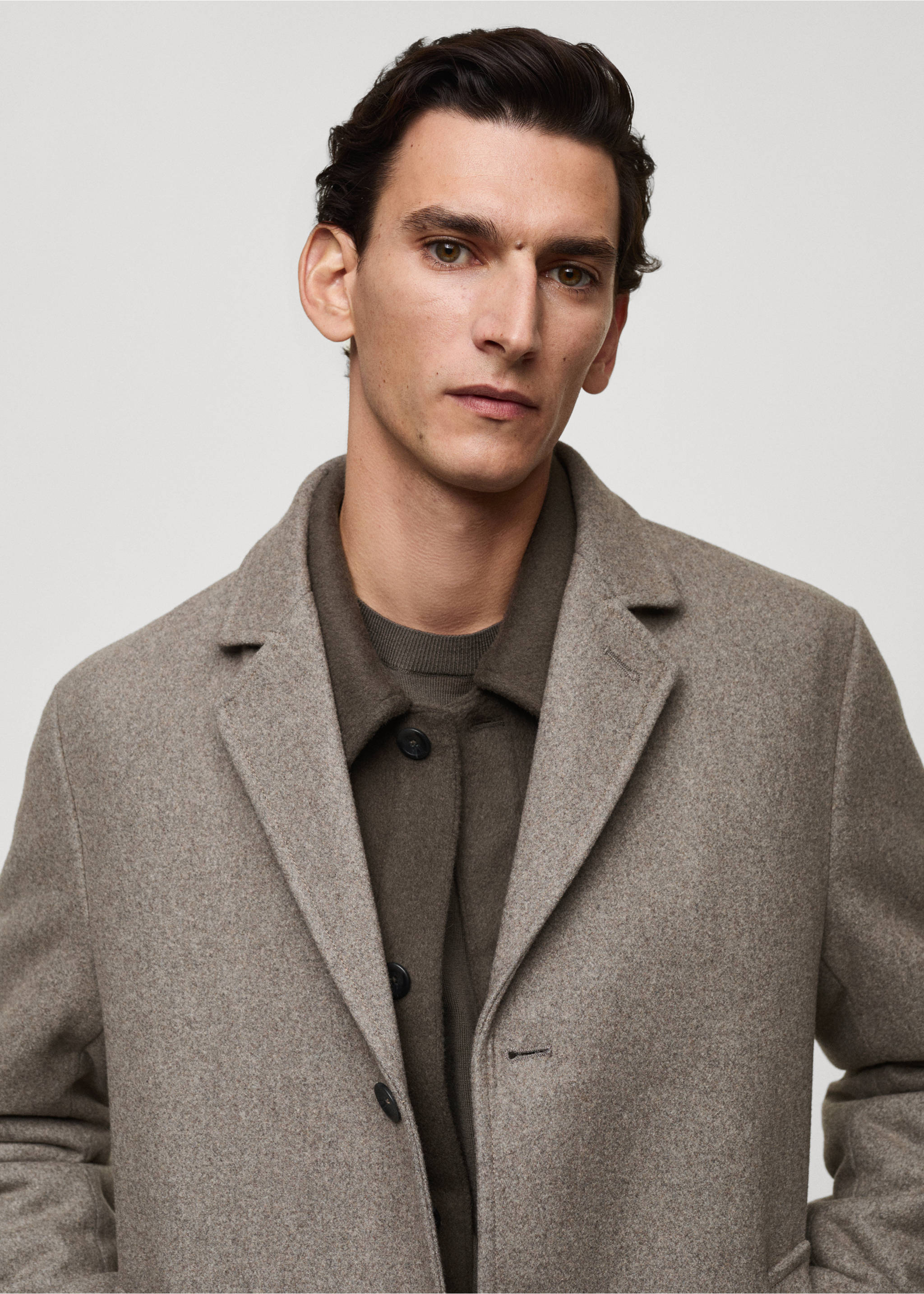 Quilted wool inner coat - Details of the article 1, Medium Brown. Ref: 87020581-00.
