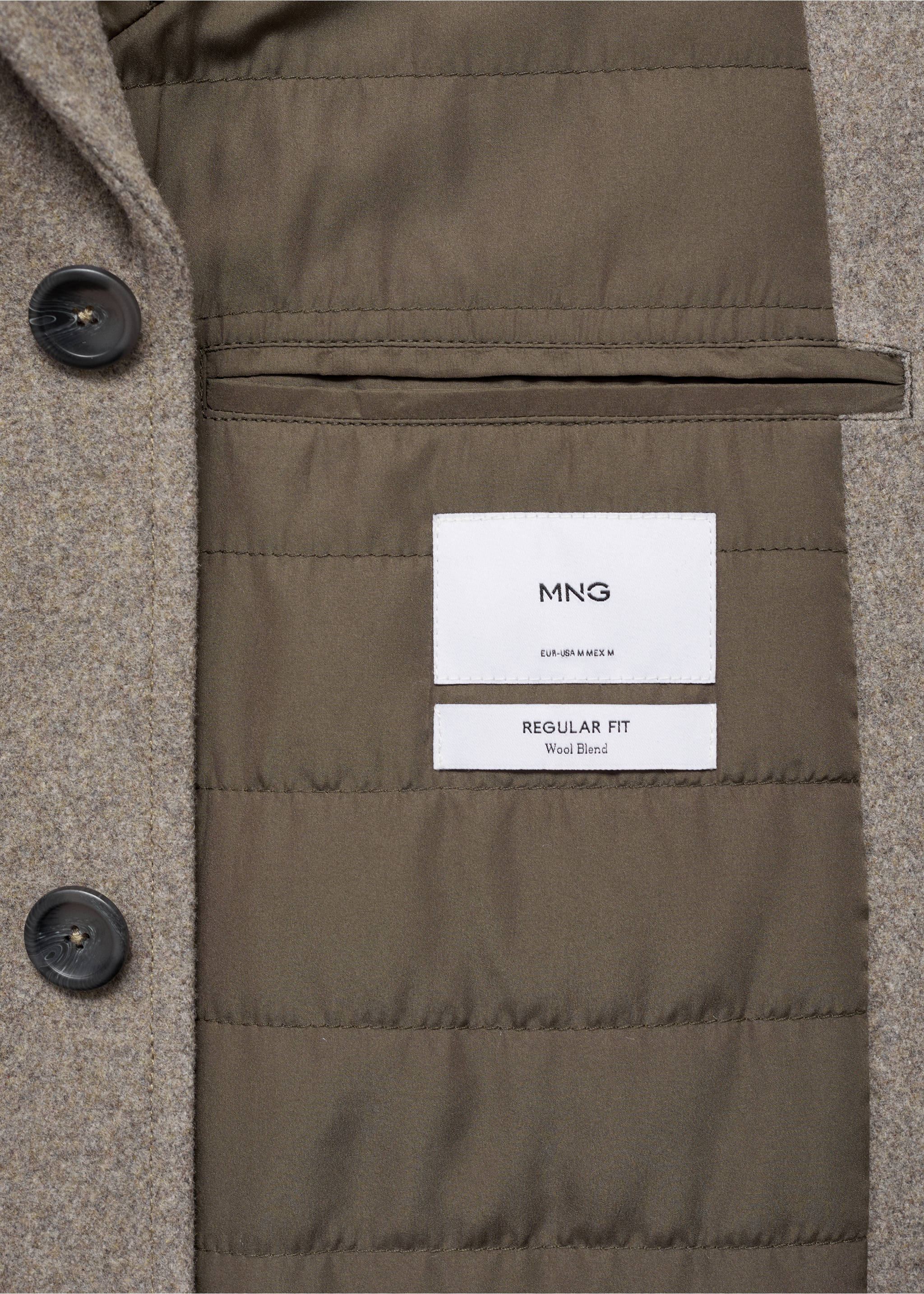 Quilted wool inner coat - Details of the article 0, Medium Brown. Ref: 87020581-00.