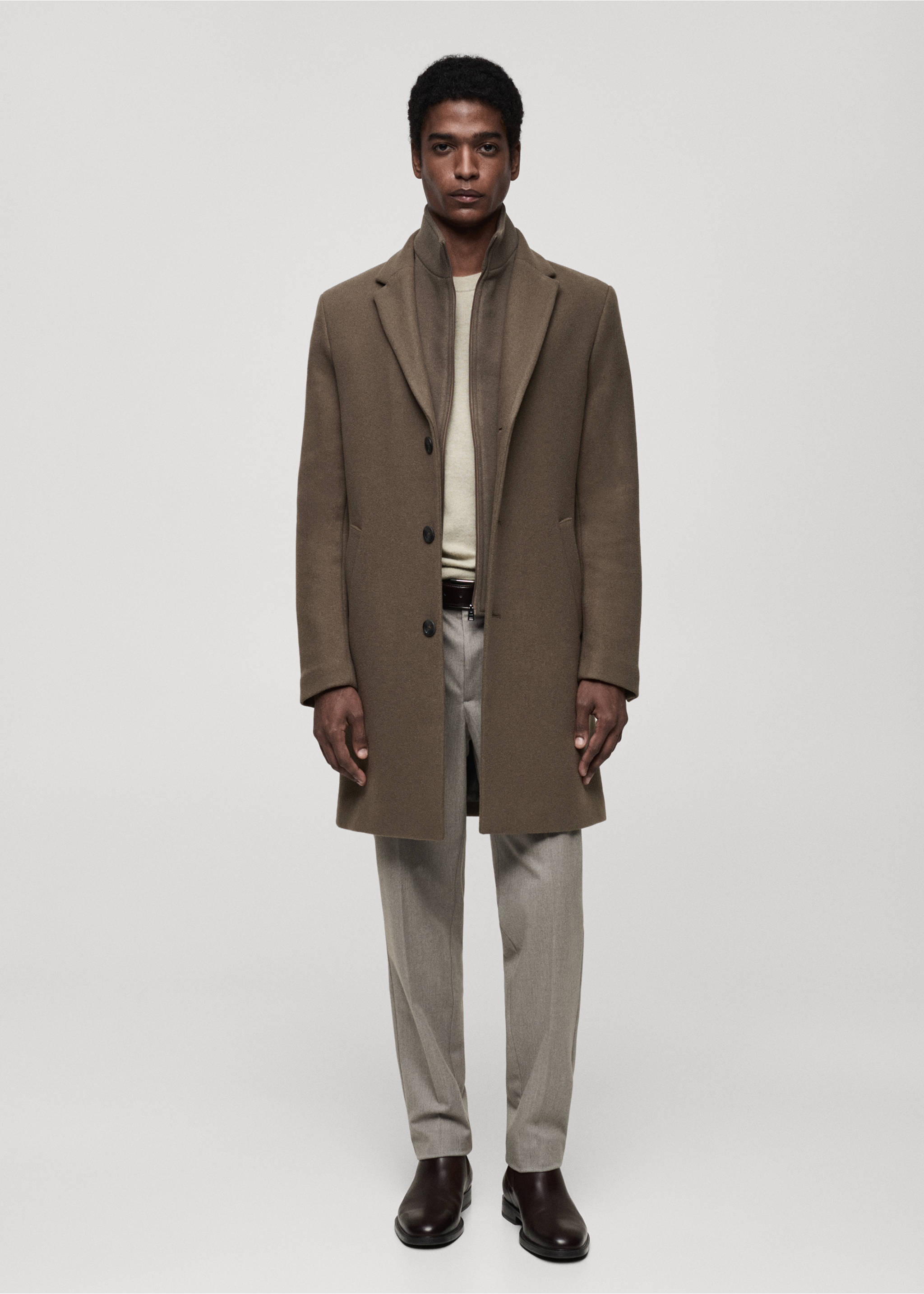 Detachable hood wool coat - General plane, Medium Brown. Ref: 87020582-00.