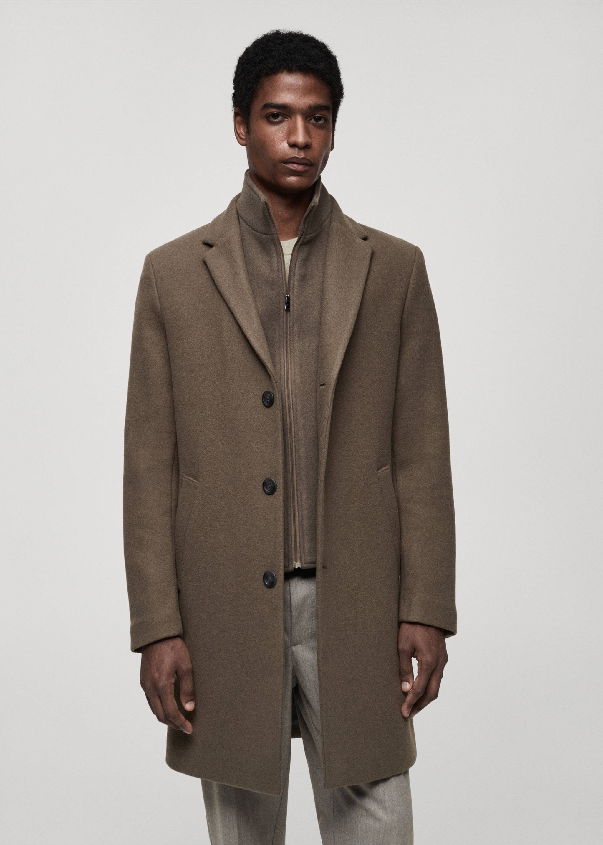 Detachable hood wool coat - Medium plane, Medium Brown. Ref: 87020582-00.