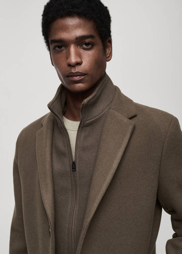 Wool coat with detachable collar — Medium Brown