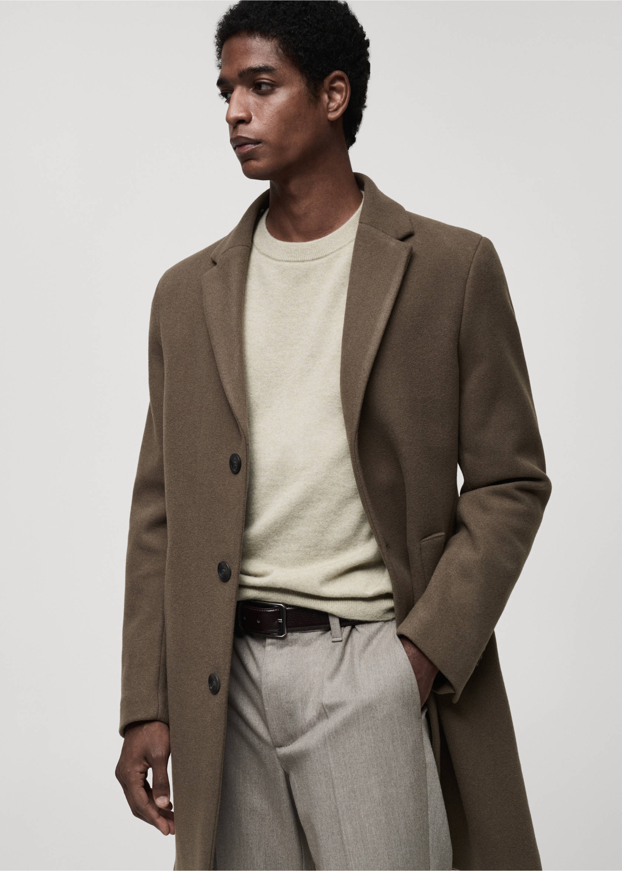 Detachable hood wool coat - Details of the article 3, Medium Brown. Ref: 87020582-00.