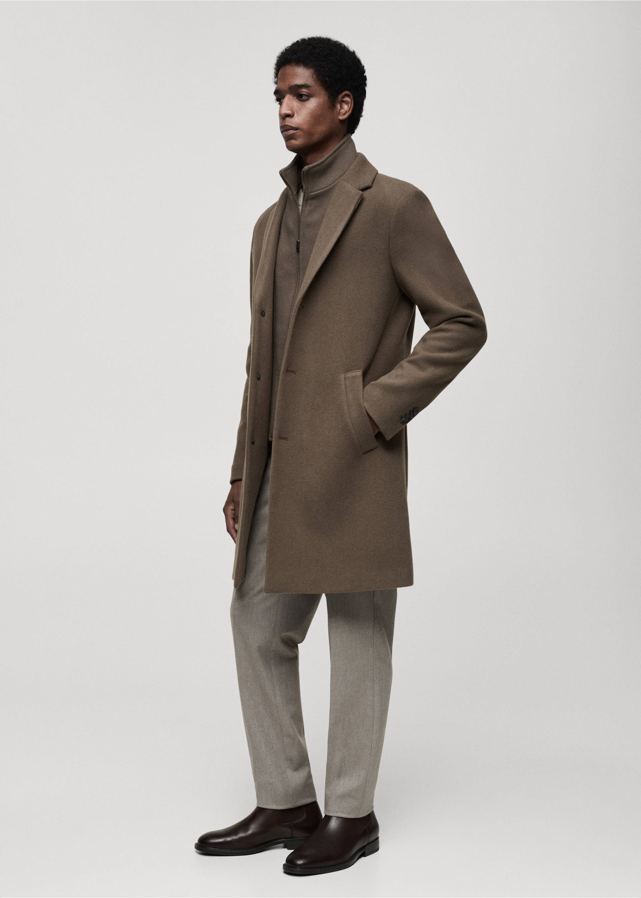 Detachable hood wool coat - Details of the article 2, Medium Brown. Ref: 87020582-00.
