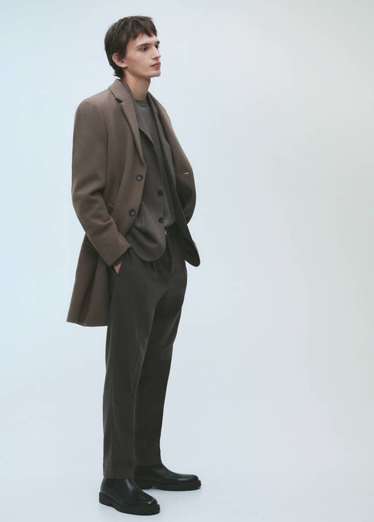 Wool coat with detachable collar — Medium Brown