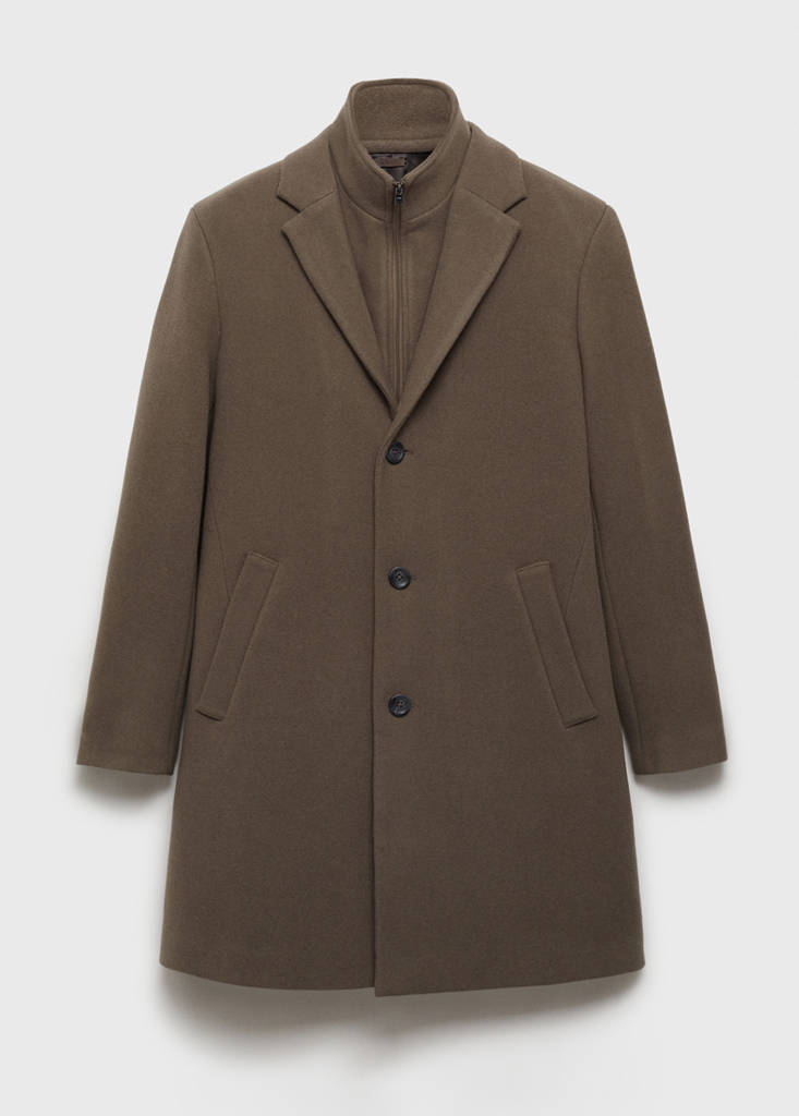 Wool coat with detachable collar — Medium Brown