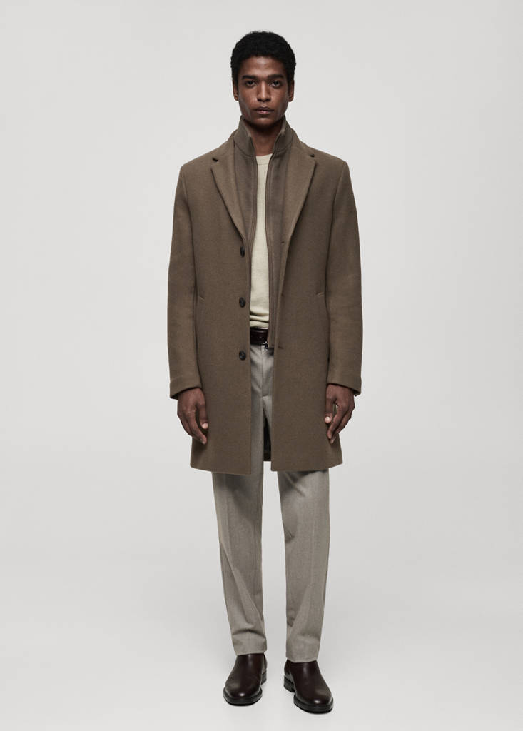 Wool coat with detachable collar — Medium Brown
