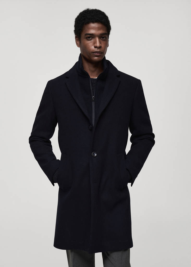 Wool coat with detachable collar — Dark Navy