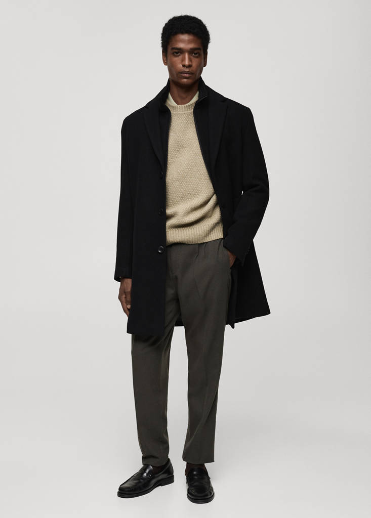 Wool coat with detachable collar — Black