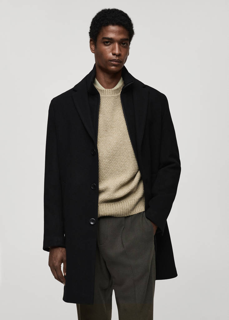 Wool coat with detachable collar — Black