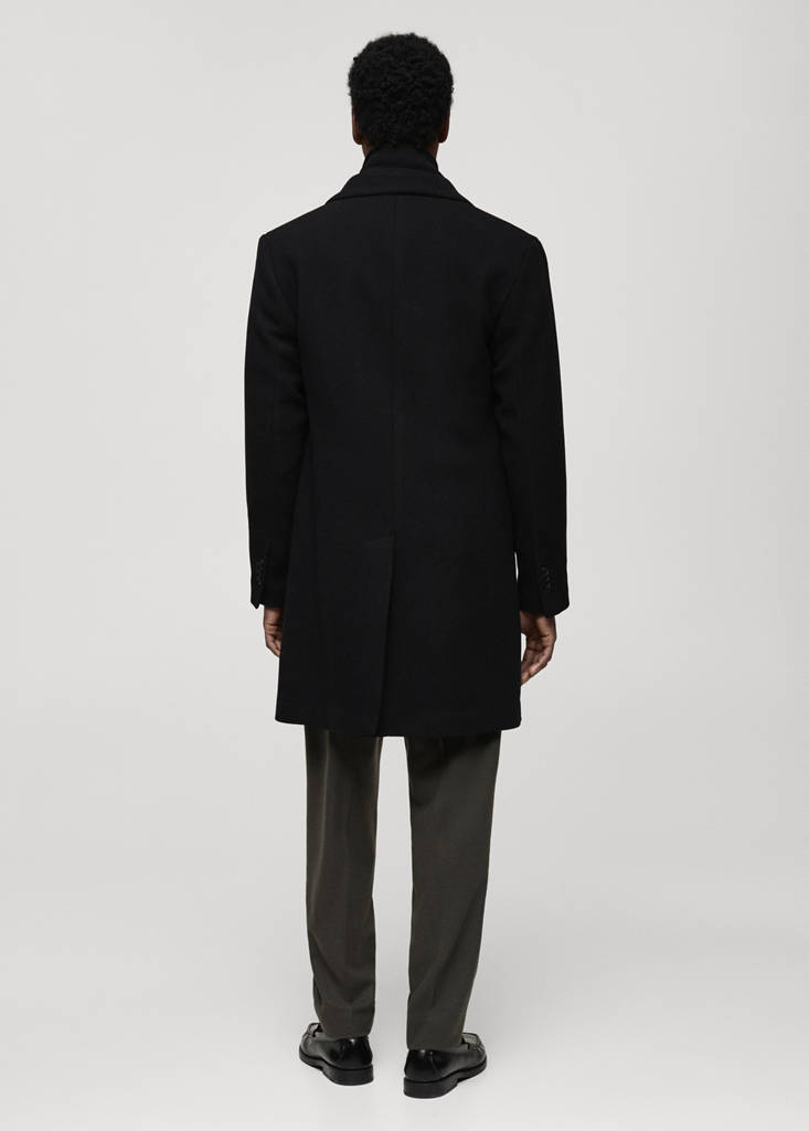 Wool coat with detachable collar — Black