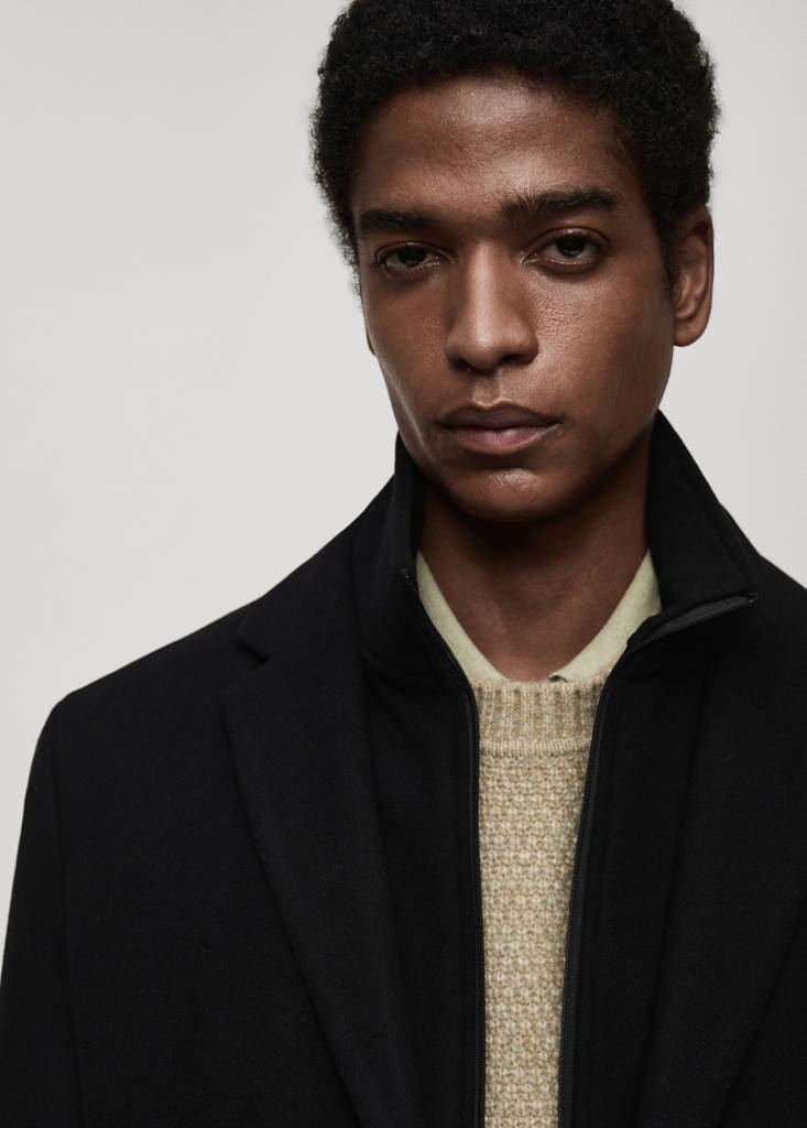Wool coat with detachable collar — Black