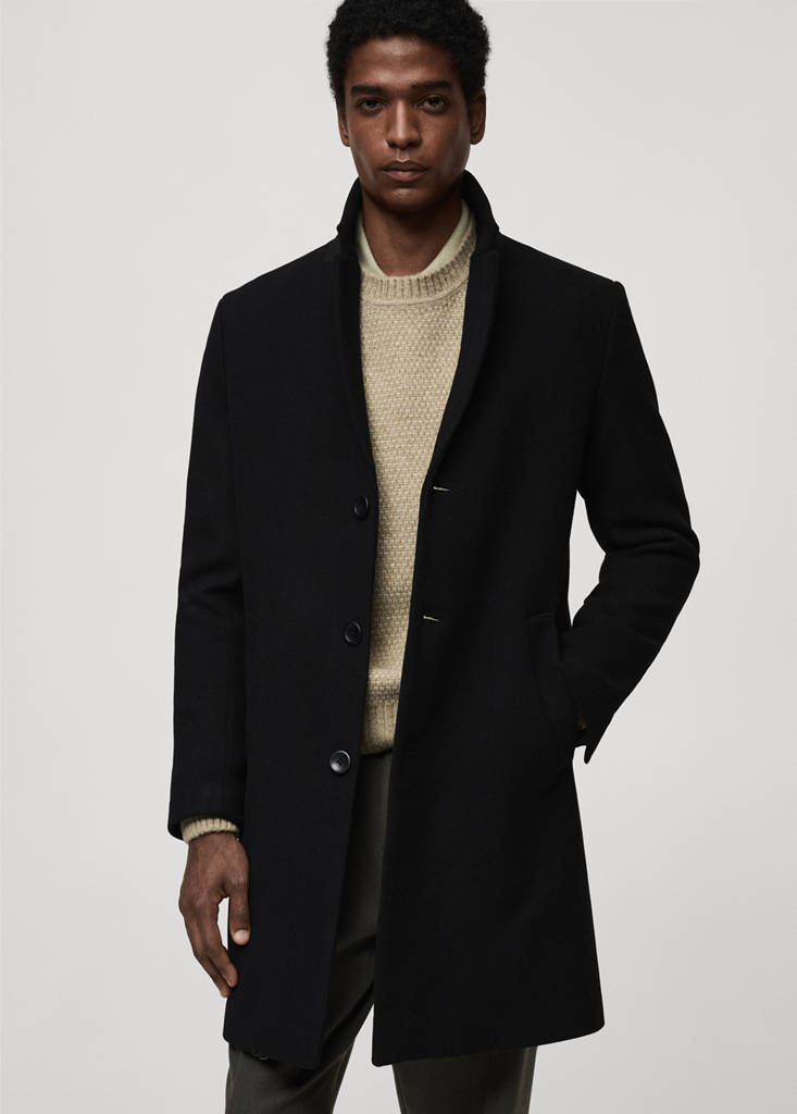 Wool coat with detachable collar — Black