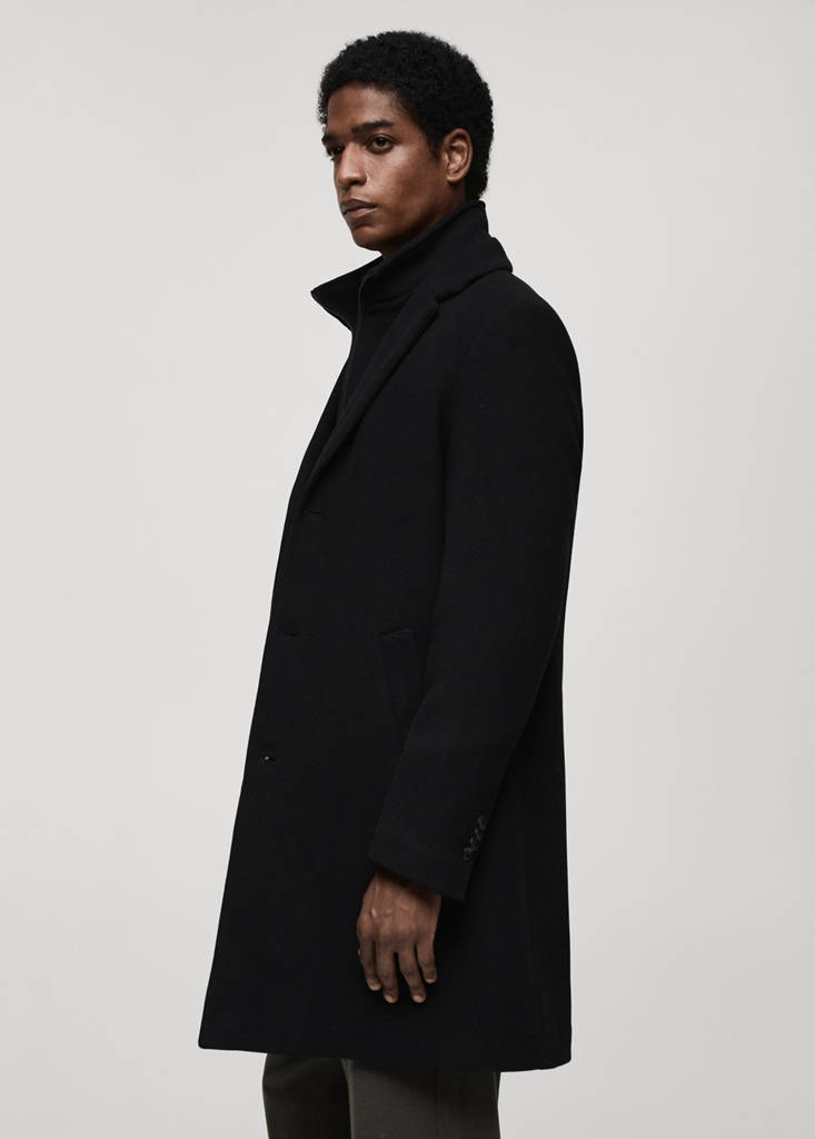 Wool coat with detachable collar — Black