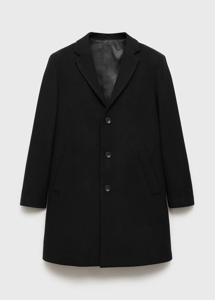 Wool coat with detachable collar — Black