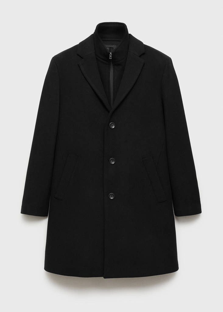 Wool coat with detachable collar — Black