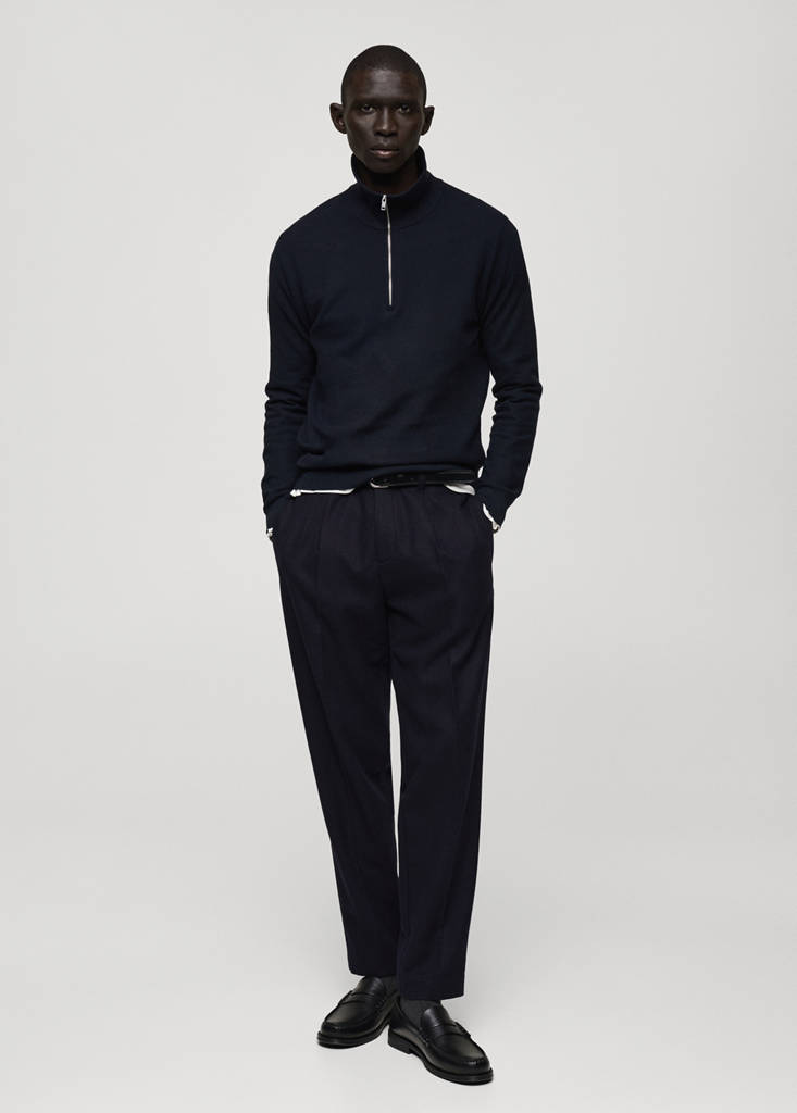 Slim-fit flannel trousers — Dark Navy