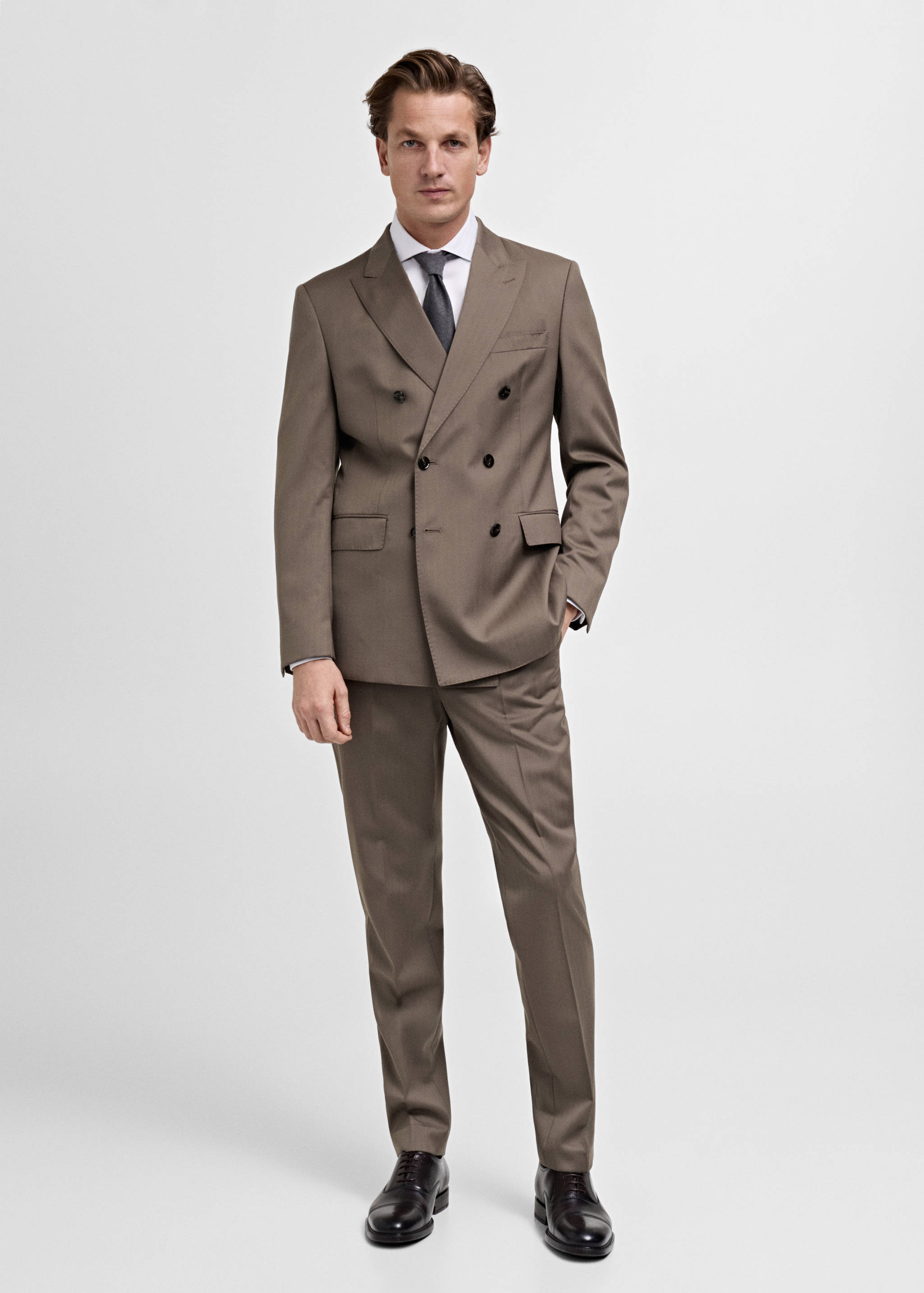 100% wool double-breasted herringbone suit jacket - General plane