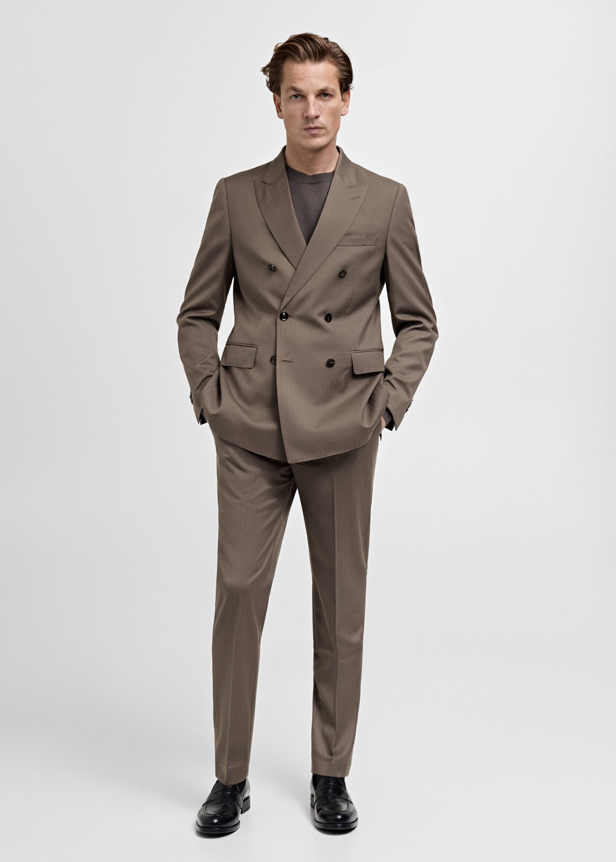 100% wool double-breasted herringbone suit jacket - General plane