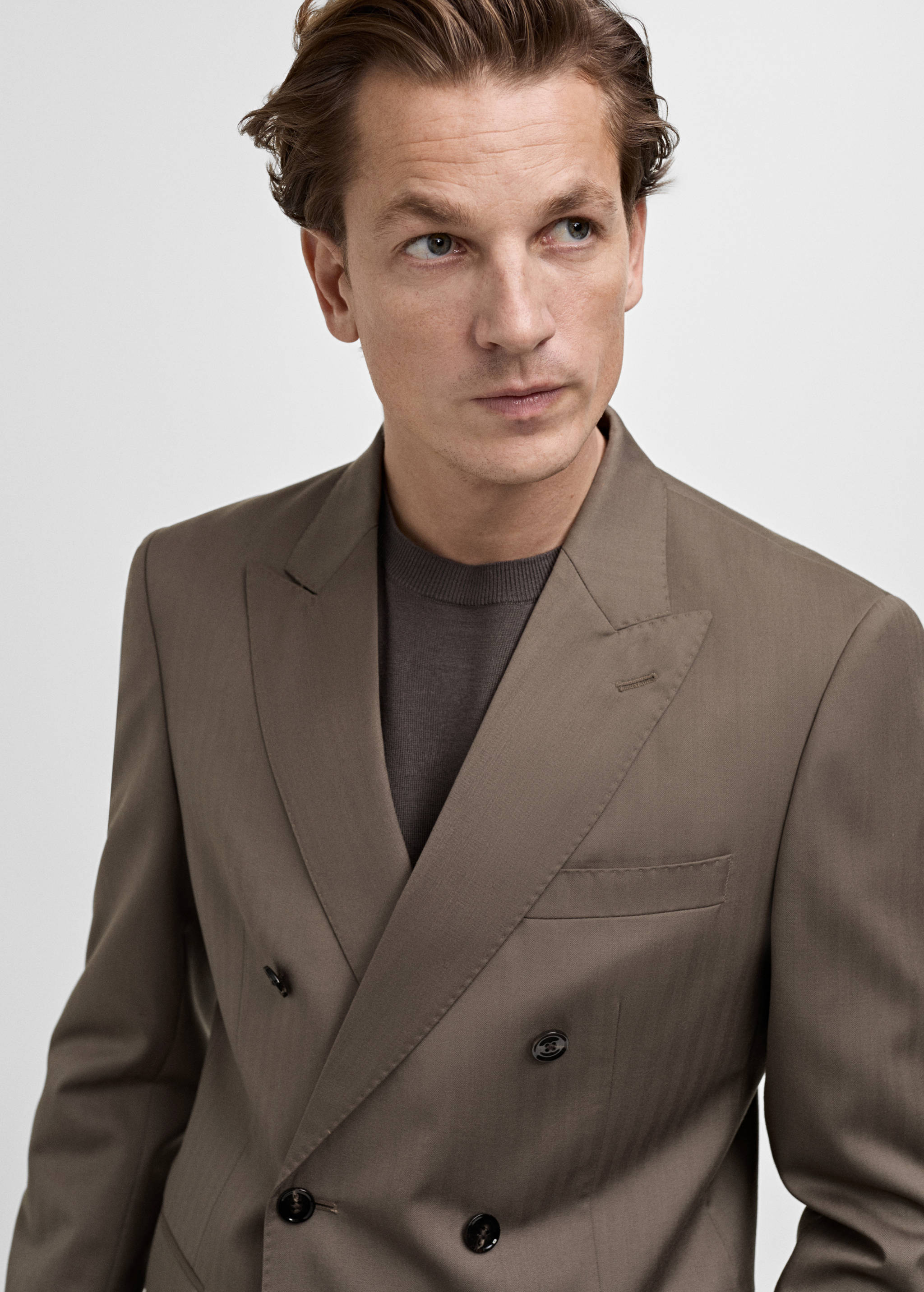 100% wool double-breasted herringbone suit jacket - Details of the article 1